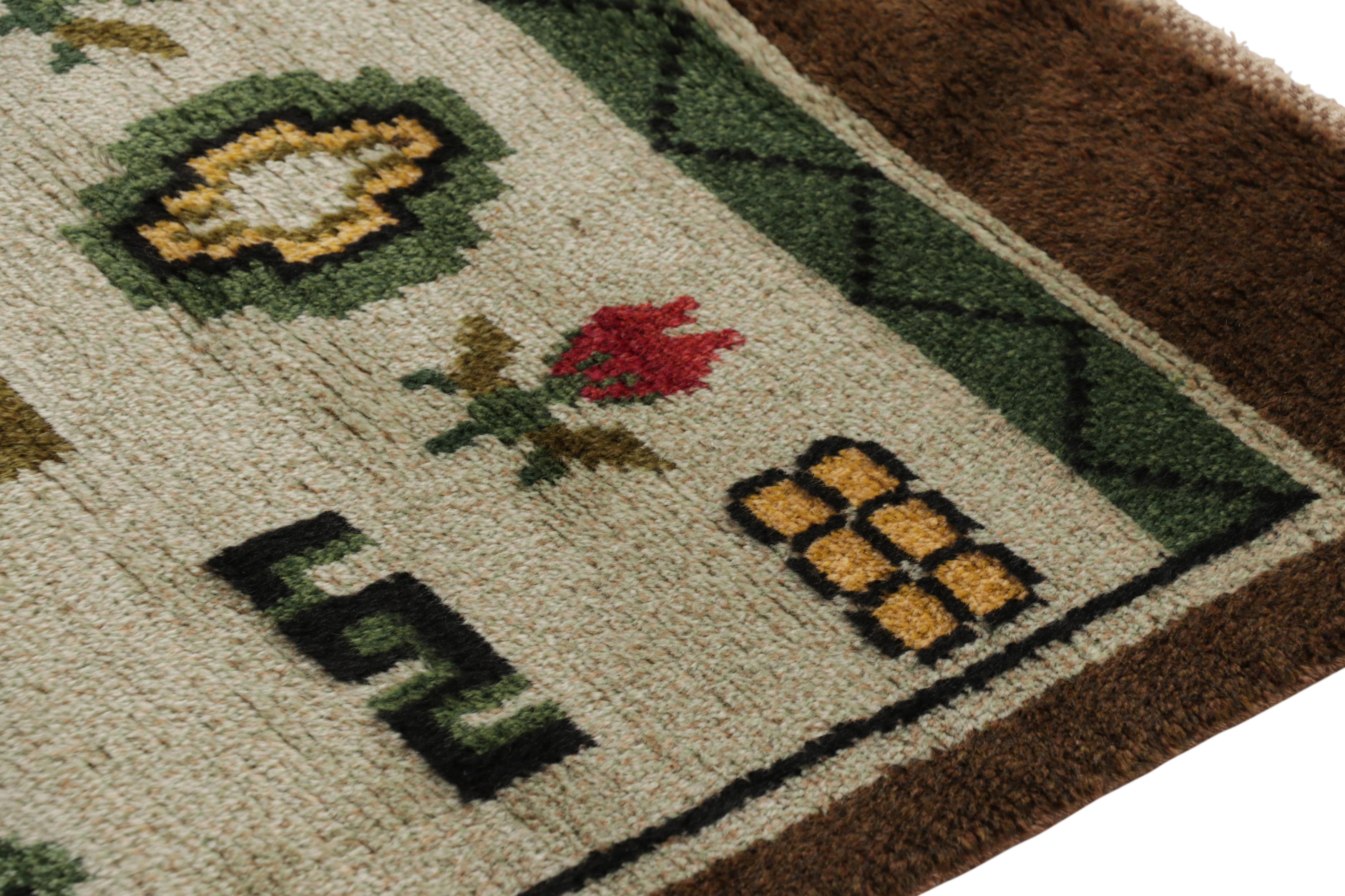 Svedese Tappeto Rya svedese d'epoca, firmato, dipinto d'arte popolare scandinava - Rug & Kilim in vendita