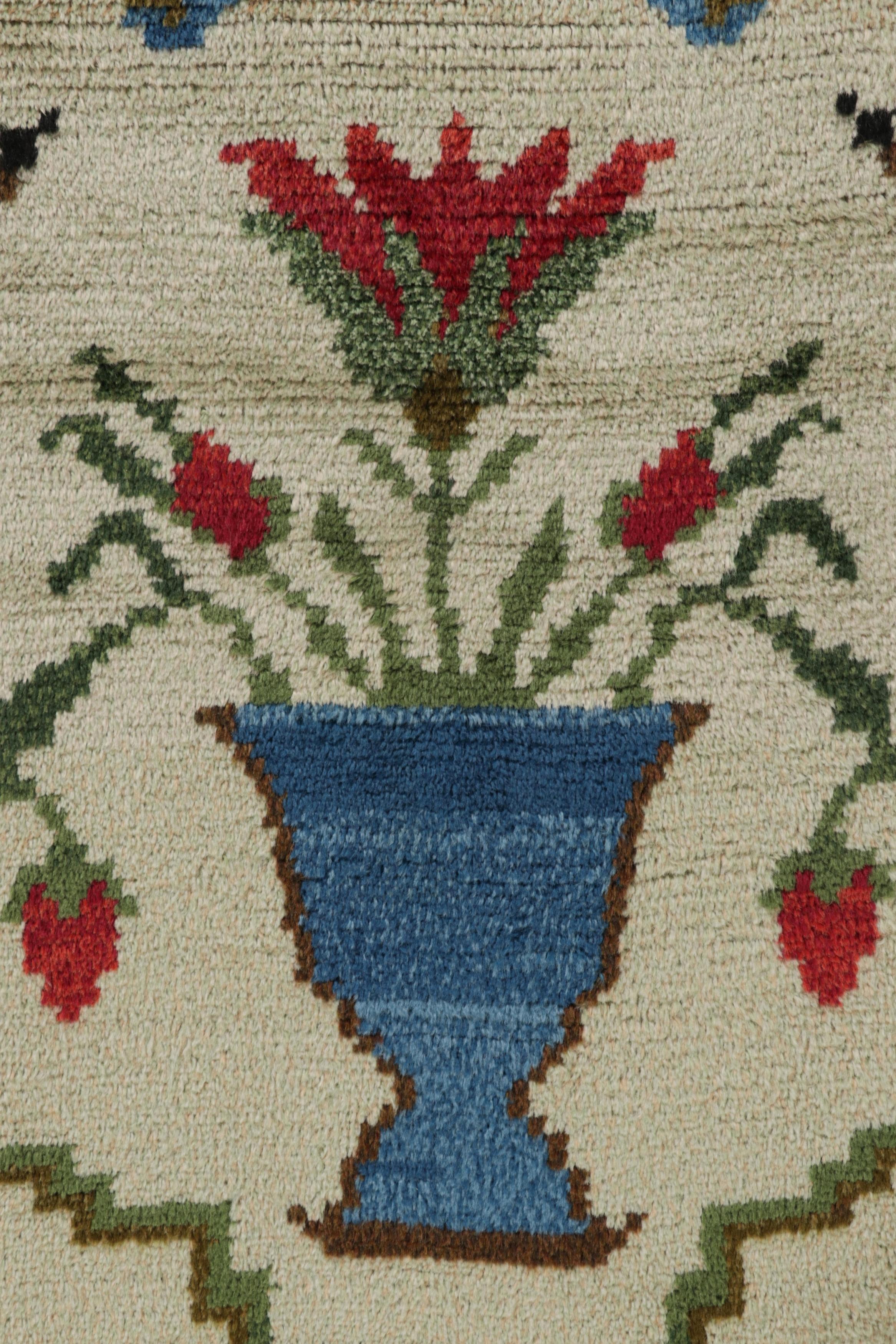 Annodato a mano Tappeto Rya svedese d'epoca, firmato, dipinto d'arte popolare scandinava - Rug & Kilim in vendita