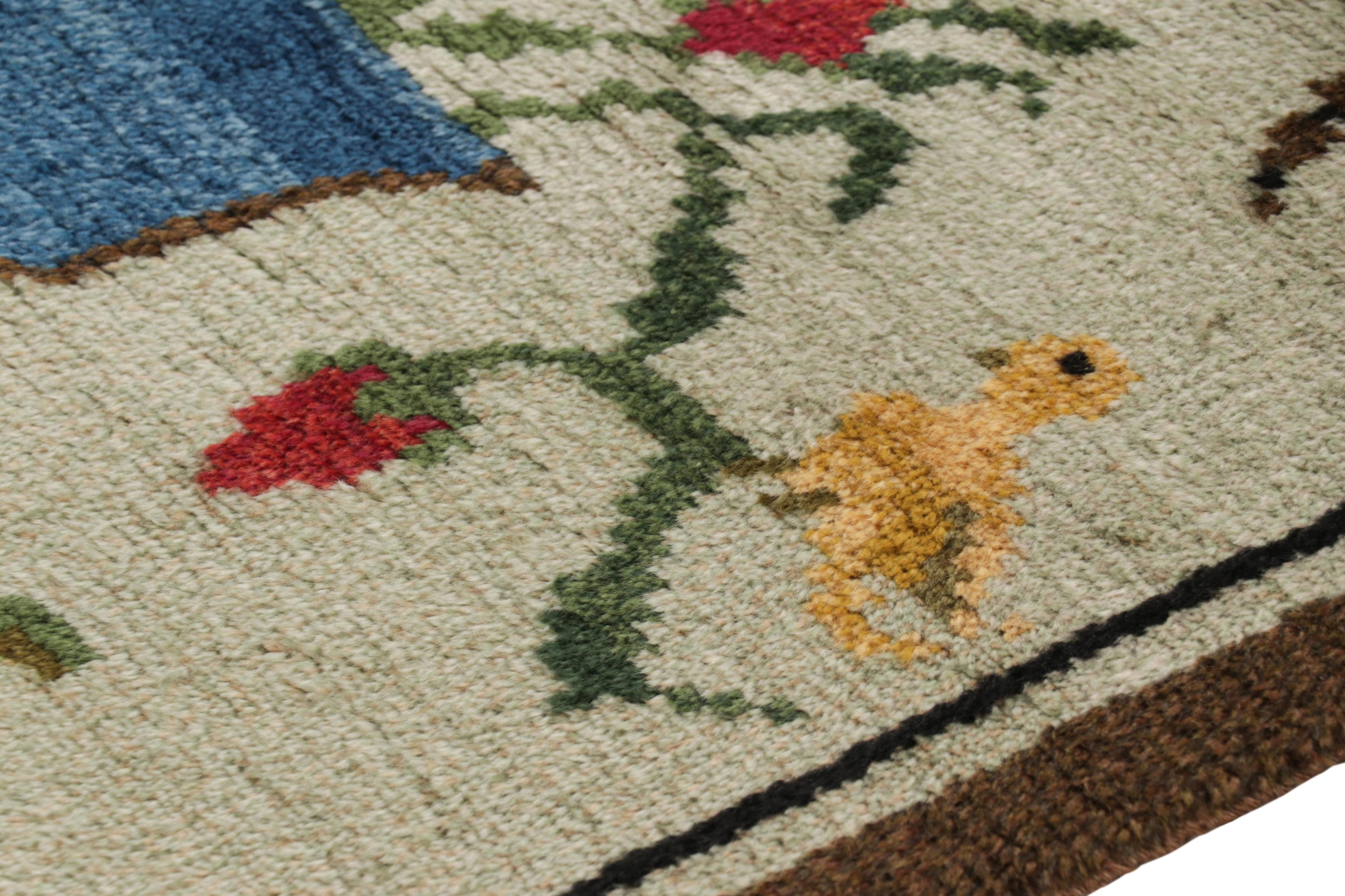 Metà XX secolo Tappeto Rya svedese d'epoca, firmato, dipinto d'arte popolare scandinava - Rug & Kilim in vendita