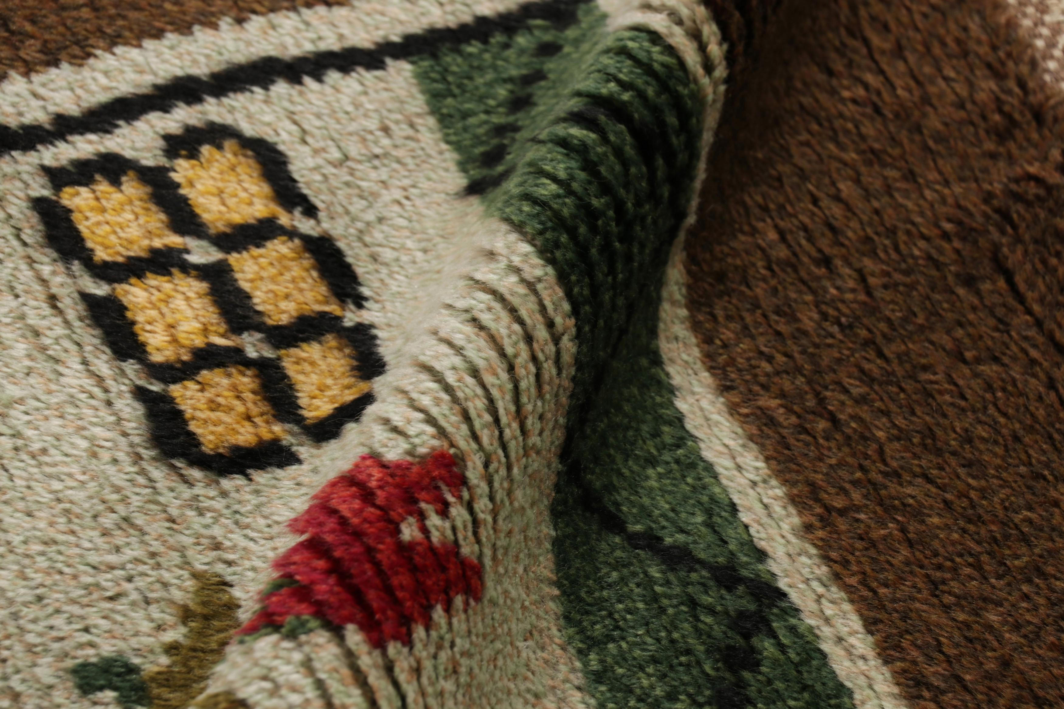 Lana Tappeto Rya svedese d'epoca, firmato, dipinto d'arte popolare scandinava - Rug & Kilim in vendita