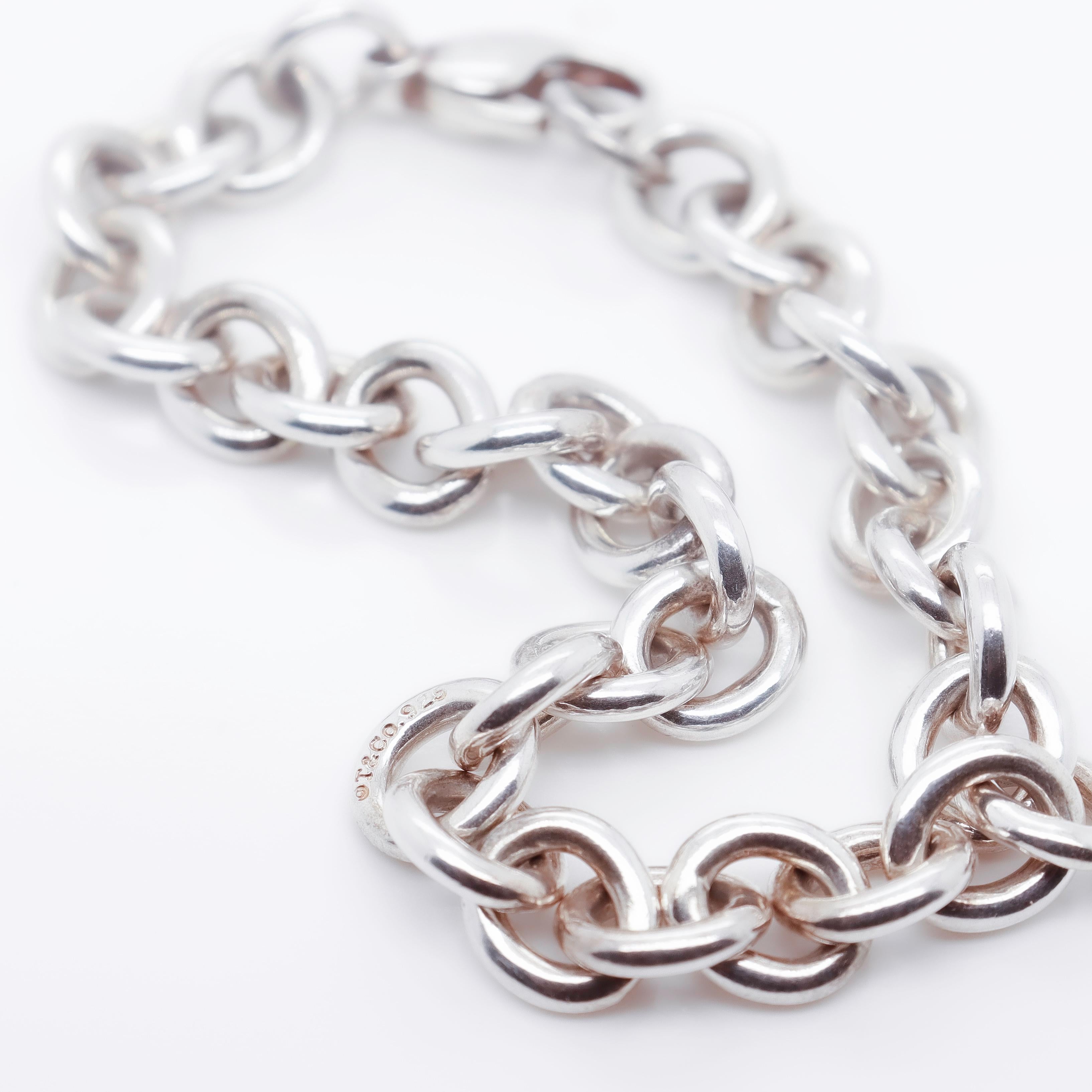 Signed Vintage Tiffany & Co. Sterling Silver Round Link Chain Bracelet 5