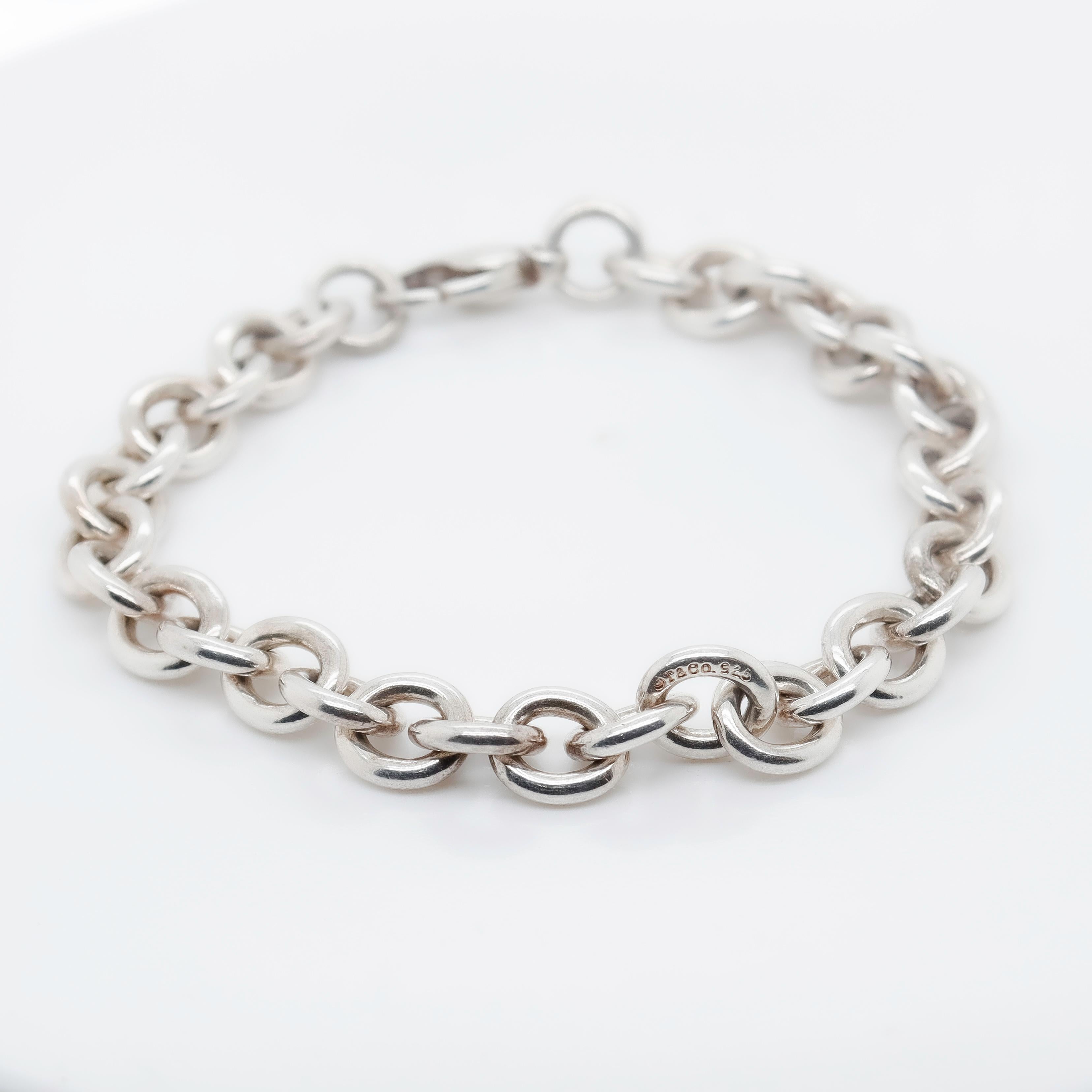 Signed Vintage Tiffany & Co. Sterling Silver Round Link Chain Bracelet 7