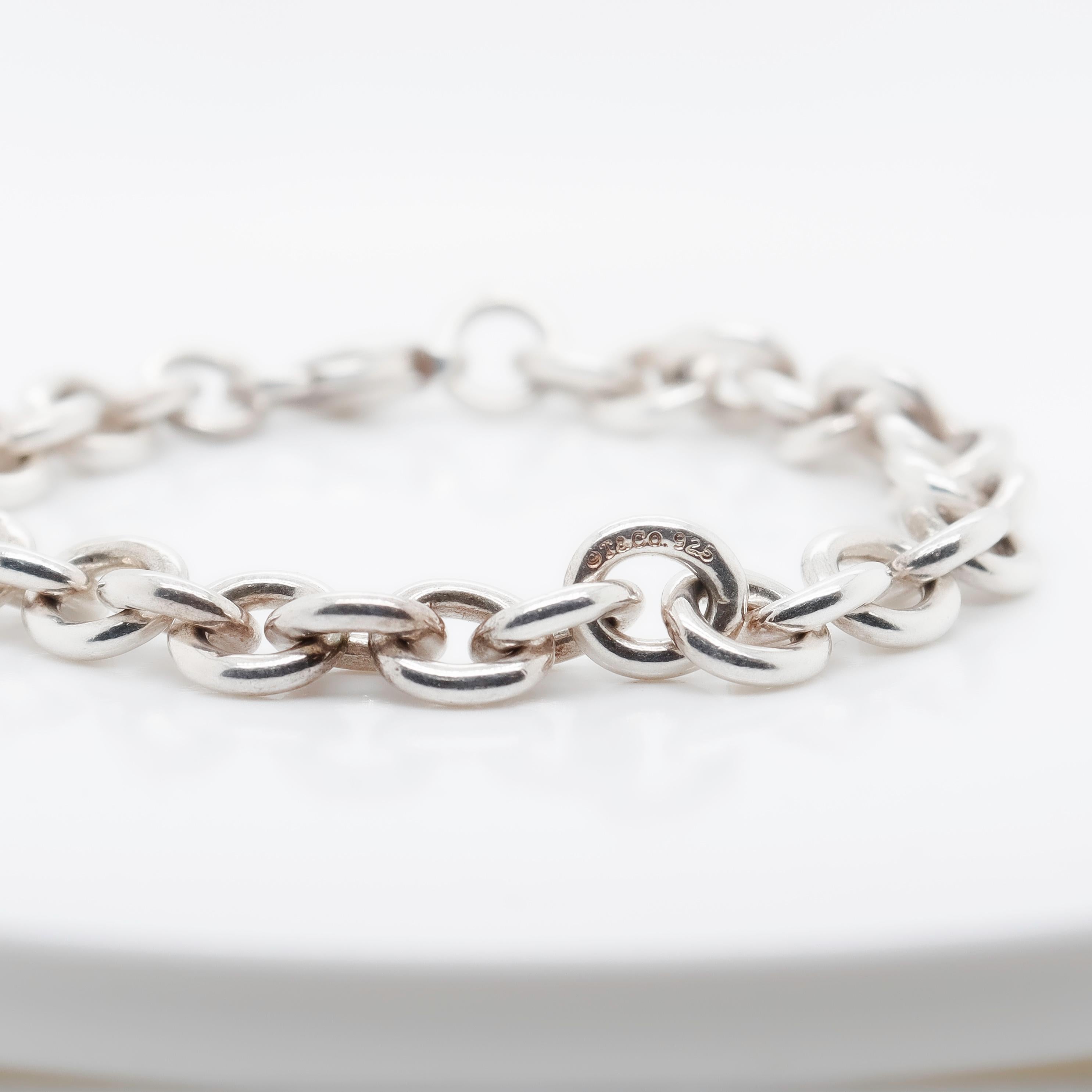Signed Vintage Tiffany & Co. Sterling Silver Round Link Chain Bracelet 8