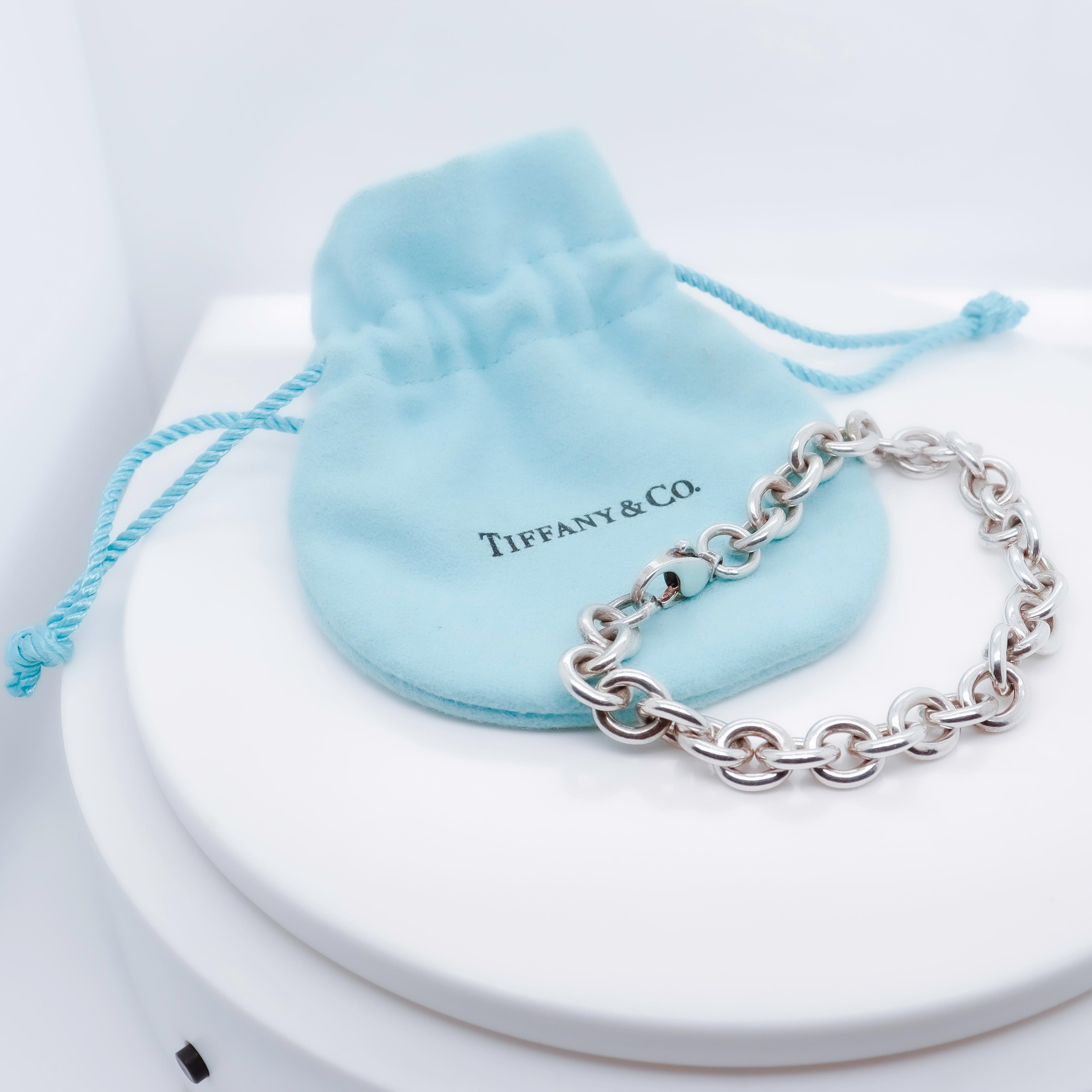 Signed Vintage Tiffany & Co. Sterling Silver Round Link Chain Bracelet 9