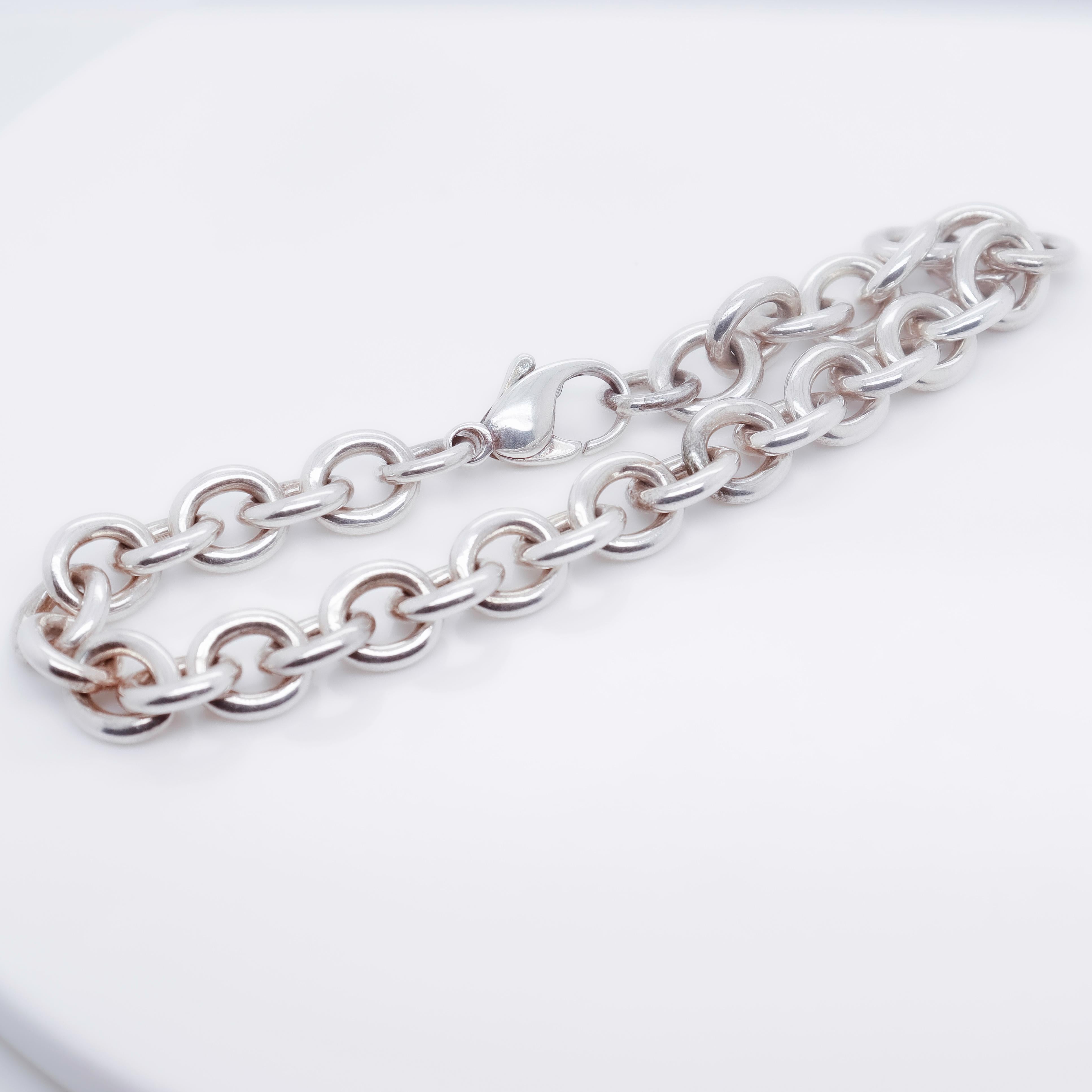 Women's or Men's Signed Vintage Tiffany & Co. Sterling Silver Round Link Chain Bracelet
