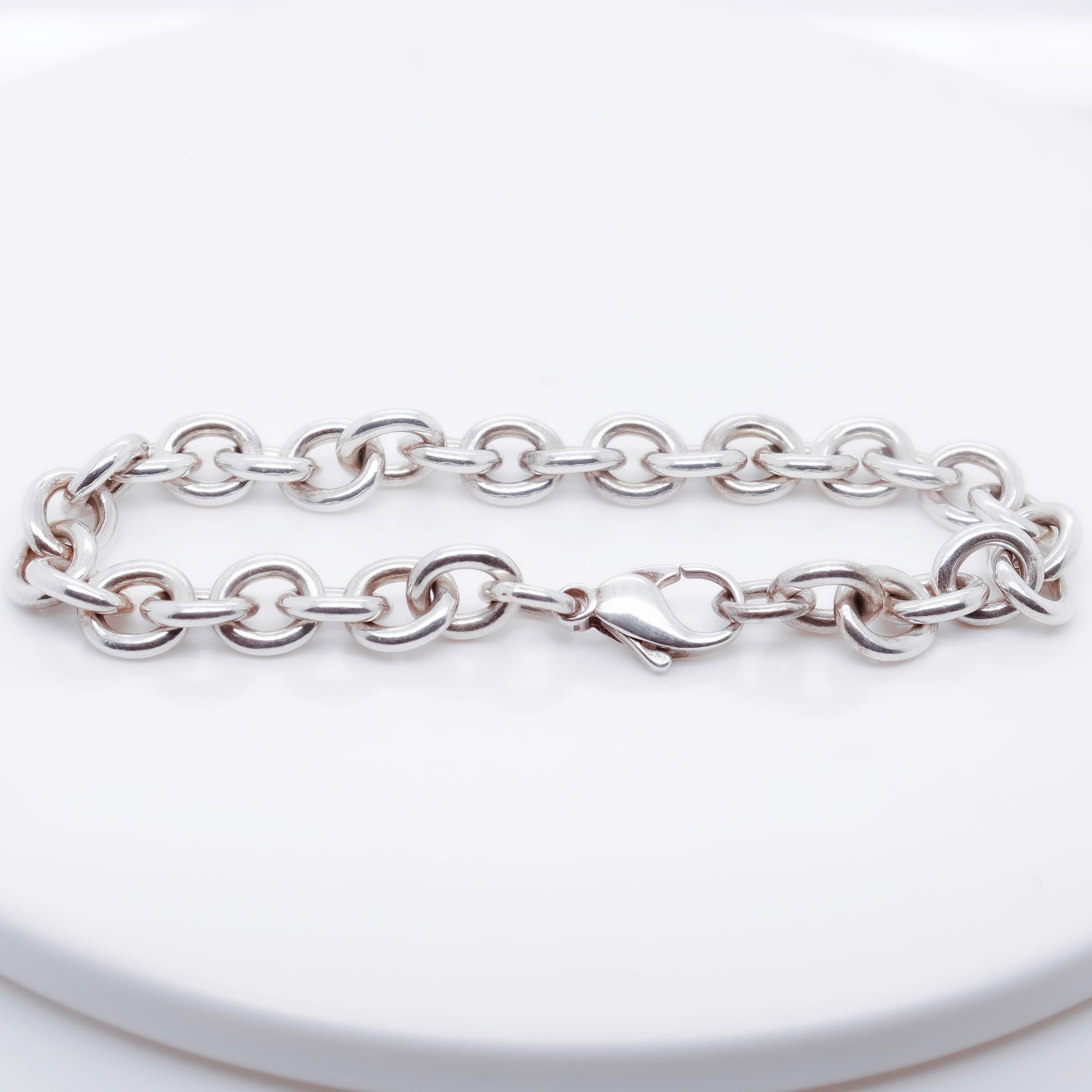 Signed Vintage Tiffany & Co. Sterling Silver Round Link Chain Bracelet 1