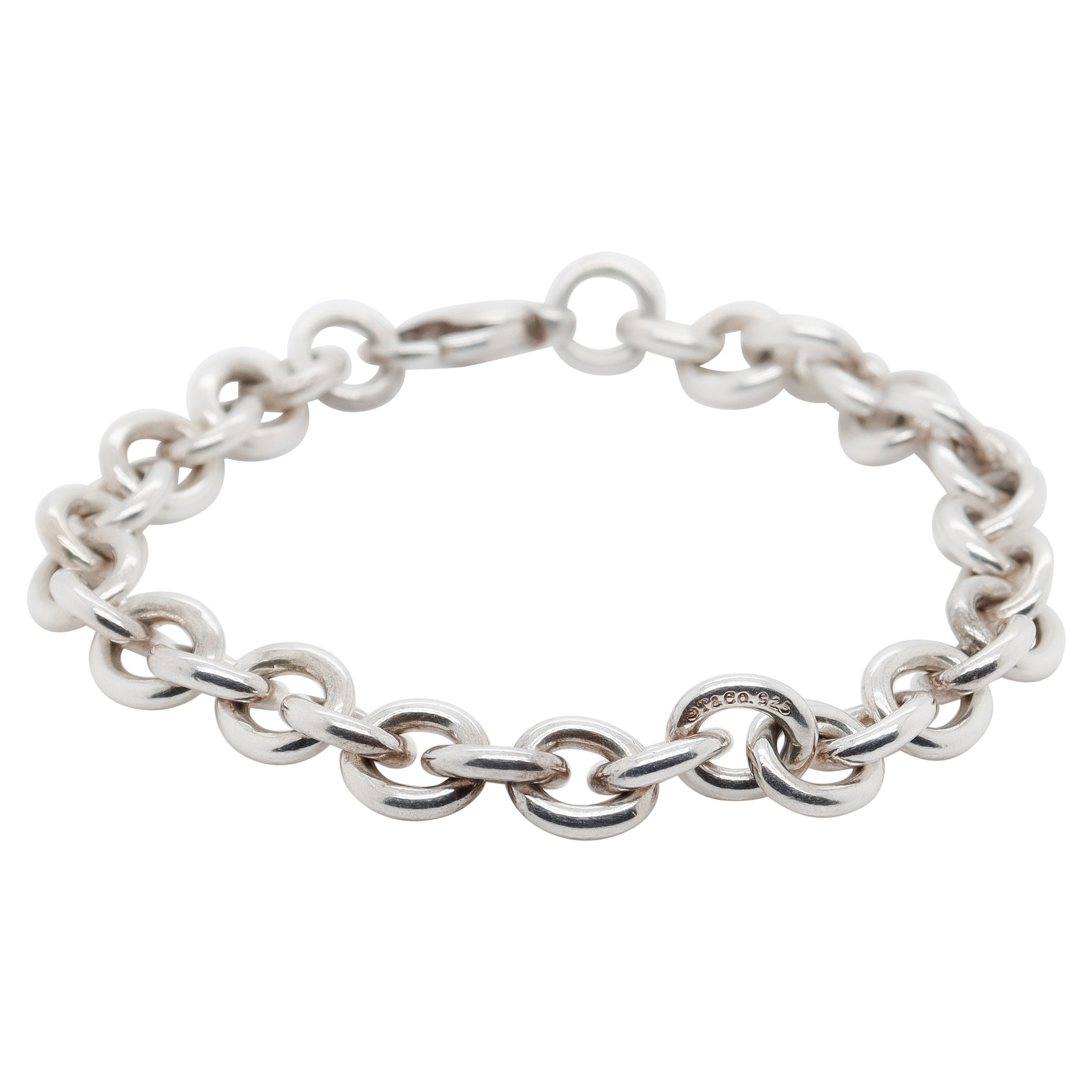 Signed Vintage Tiffany & Co. Sterling Silver Round Link Chain Bracelet