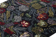 Signed Vintage Zeki Müren Rug in Dark Blue with Floral Pattern