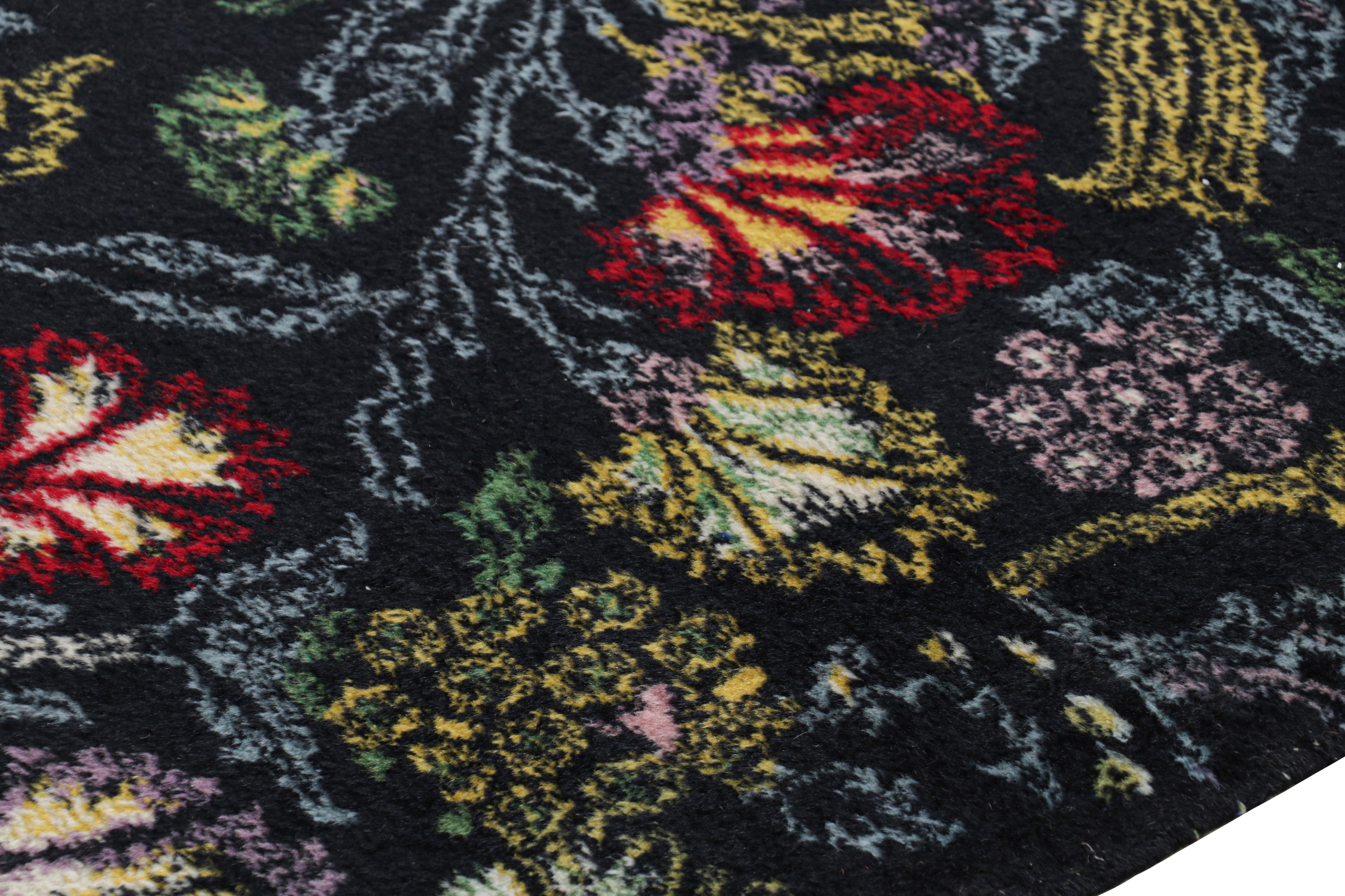 Mid-20th Century Signed Vintage Zeki Müren Rug in Dark Blue with Floral Pattern For Sale