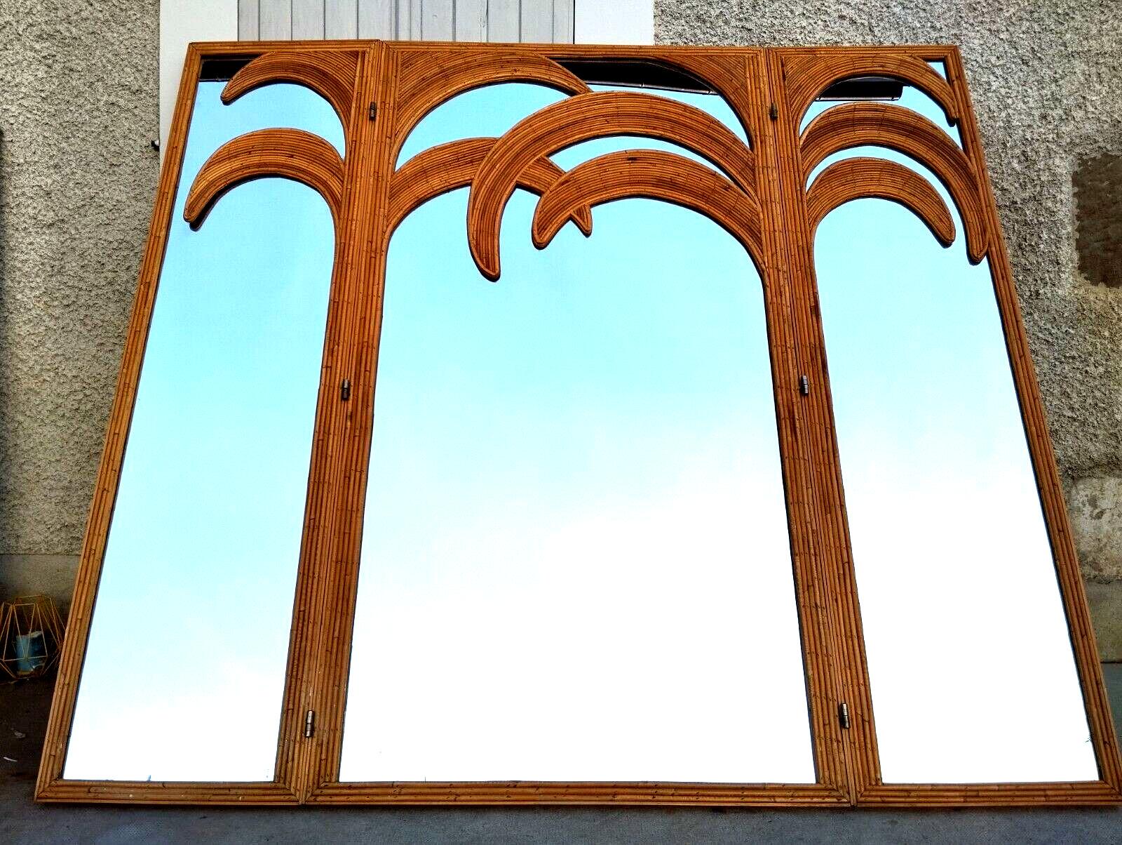 Signed Vivai del Sud Bamboo Palm Trees Mirrored Screen, Italy, 1970s For Sale 5