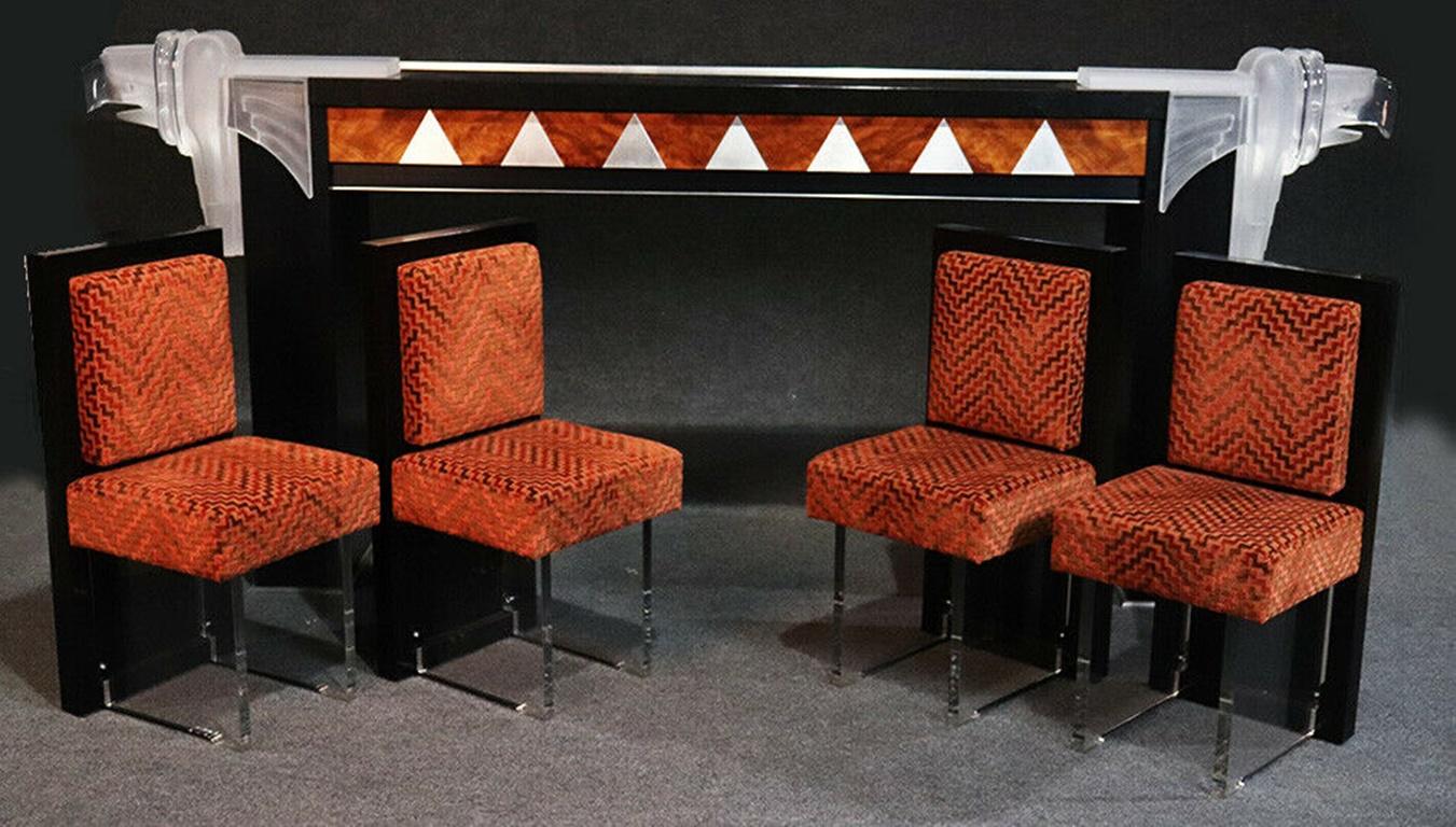 Signed Vladimir Kagan Art Deco Liquor Bar with Chairs Replica Chrysler Tower (20. Jahrhundert)