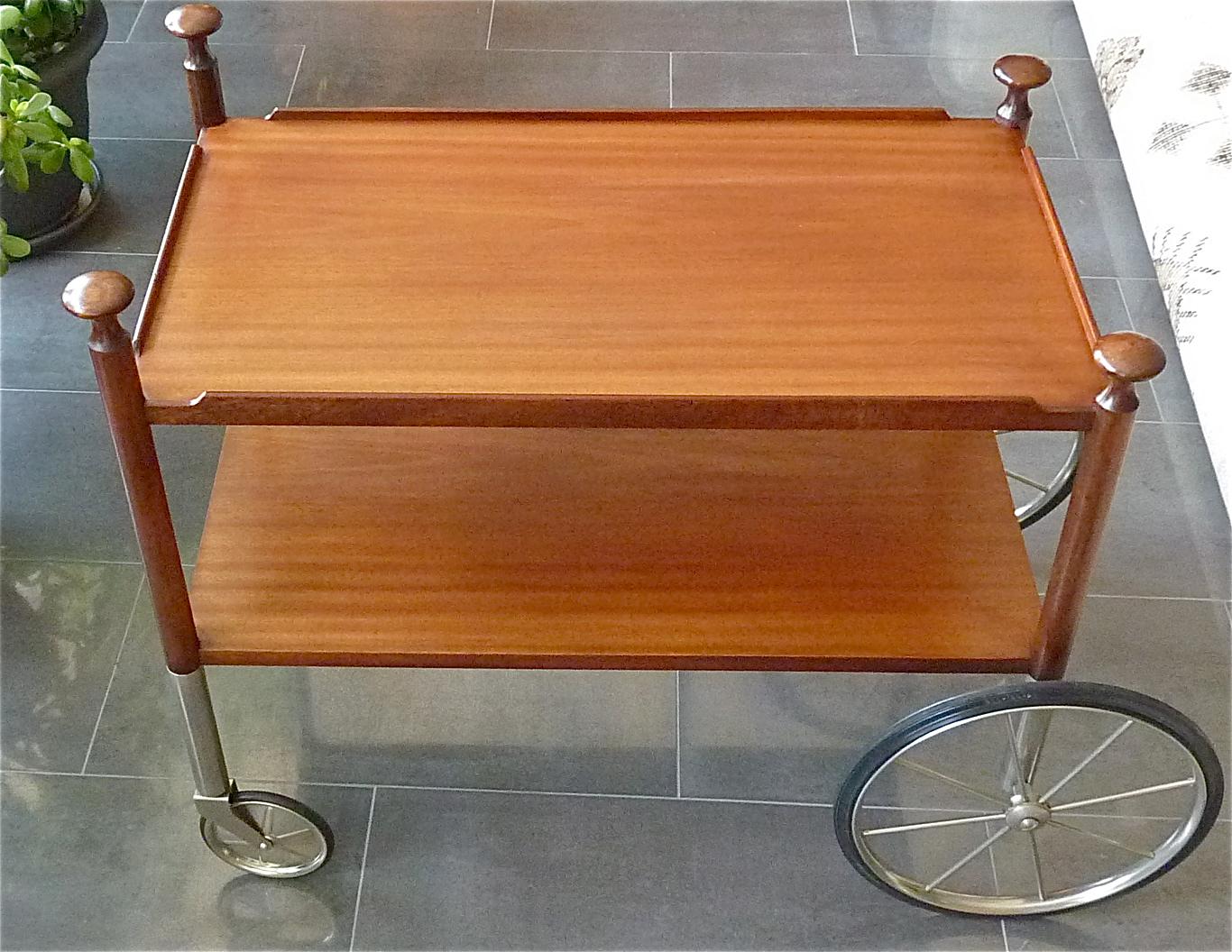 Mid-Century Modern Signed Walter Wirz Wilhelm Renz Serving Cart Bar Trolley Side Table Teak 1960s For Sale