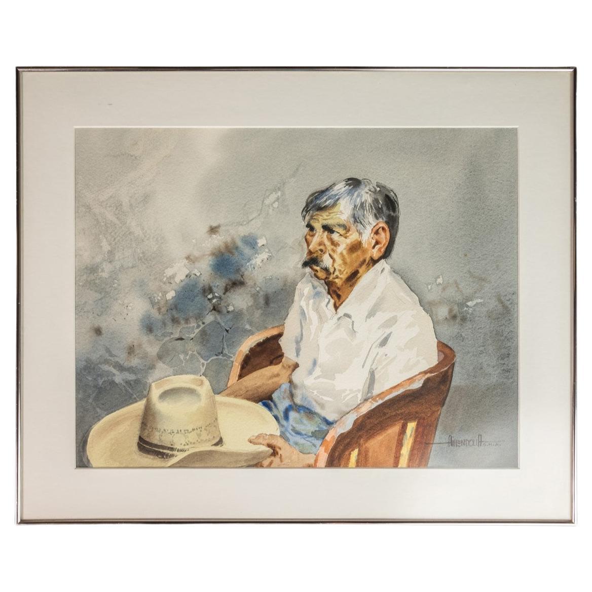 Acquerello firmato El Equipal Pittura d'arte popolare di Luis Amendolla, anni '80