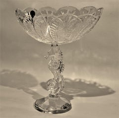 Waterford Crystal Footed Centerpiece Bowl with Seahorse Motif and Original Box