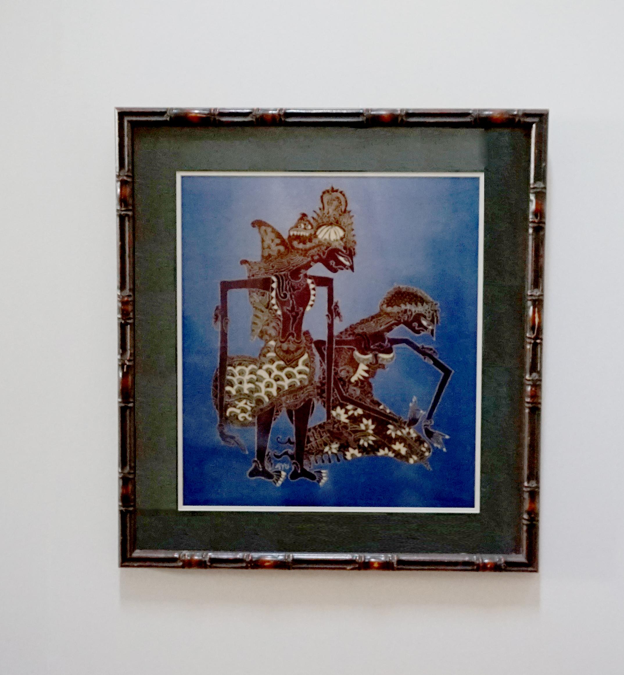 Signiertes Wayang Kulit-Gemälde aus Indonesien auf reichlich Palette im Angebot 2