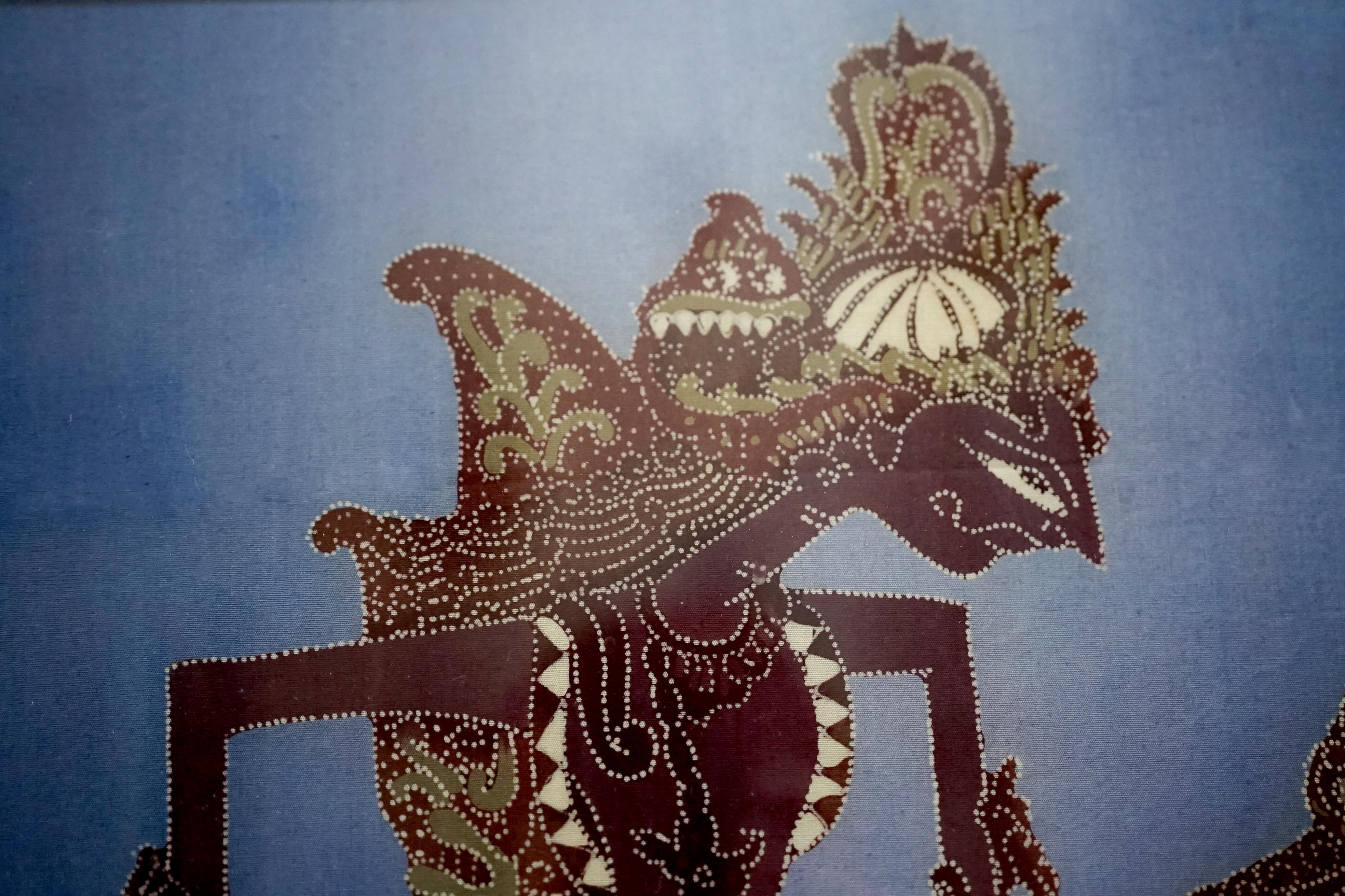 Signiertes Wayang Kulit-Gemälde aus Indonesien auf reichlich Palette (Volkskunst) im Angebot