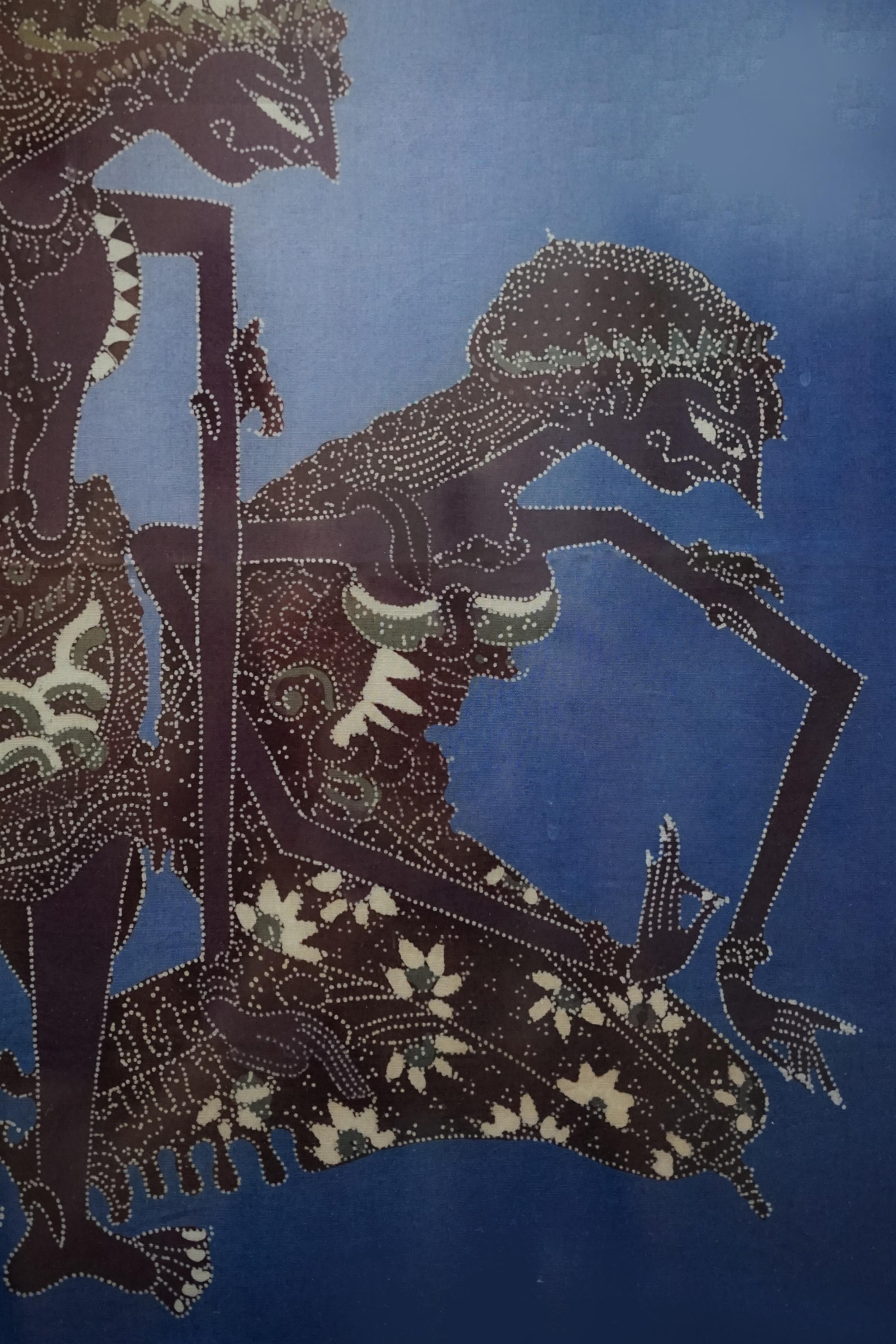 Signiertes Wayang Kulit-Gemälde aus Indonesien auf reichlich Palette (Handbemalt) im Angebot