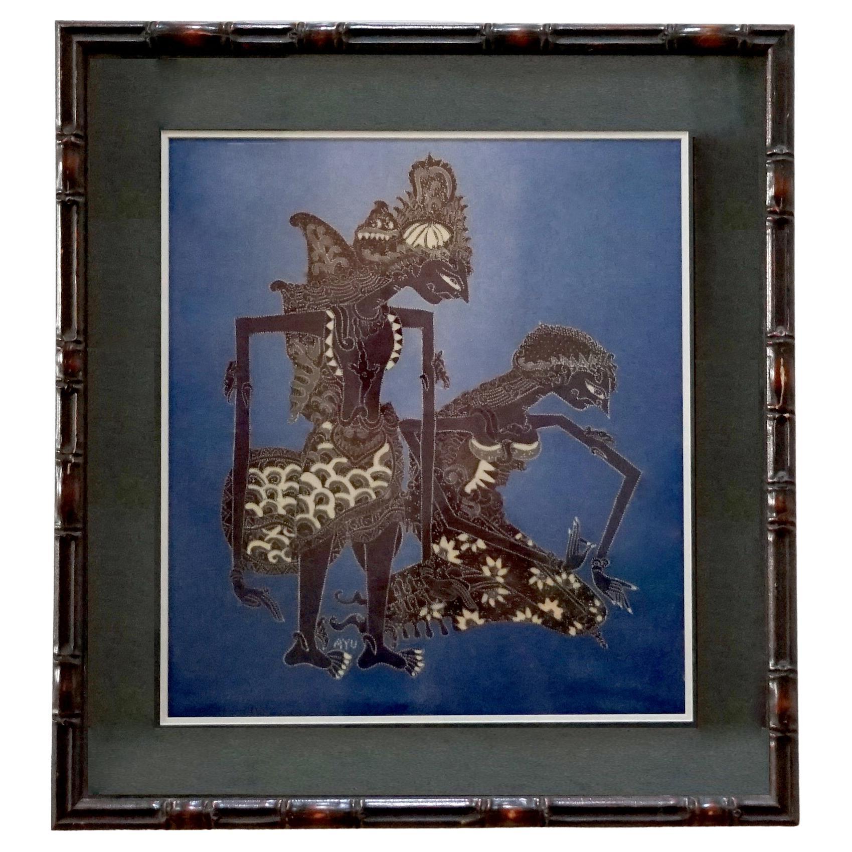 Signed Wayang Kulit Painting from Indonesia on Rich Palette For Sale