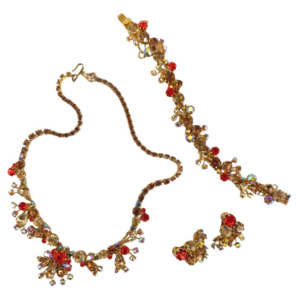 Signed Weiss Vintage Multi Color  Set Of Necklace , Bracelet , Earrings