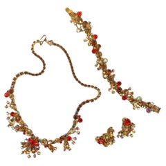 Signed Weiss Vintage Multi Color  Set Of Necklace , Bracelet , Earrings