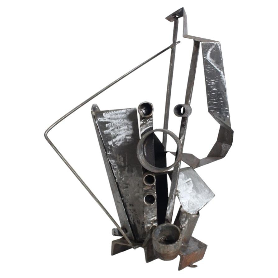 Signed Welded Iron Abstract Table Sculpture, May 1965 For Sale