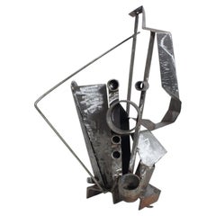 Signed Welded Iron Abstract Table Sculpture, May 1965
