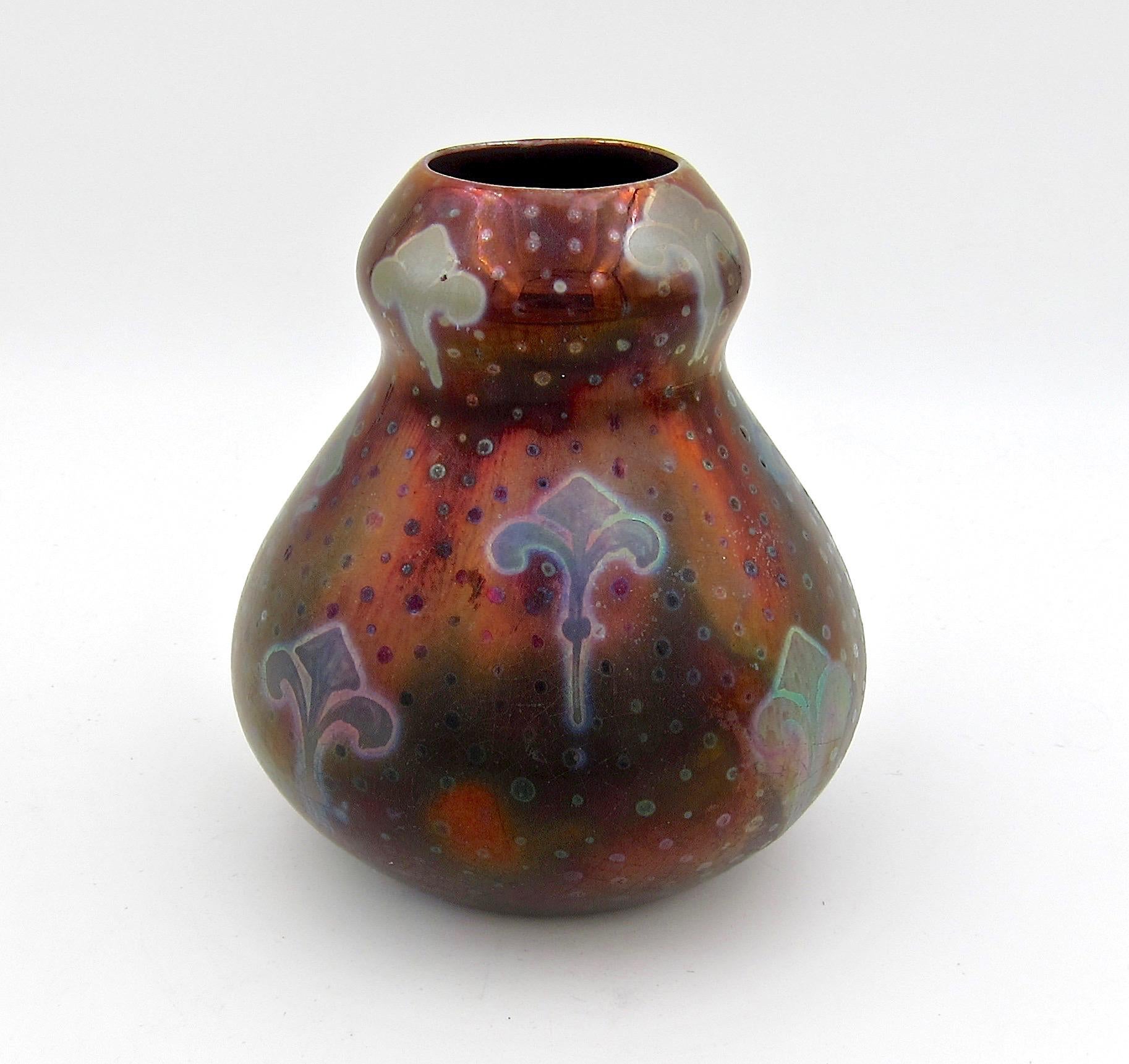 Glazed Signed Weller Sicard American Art Pottery Vase with Metallic Luster Glaze
