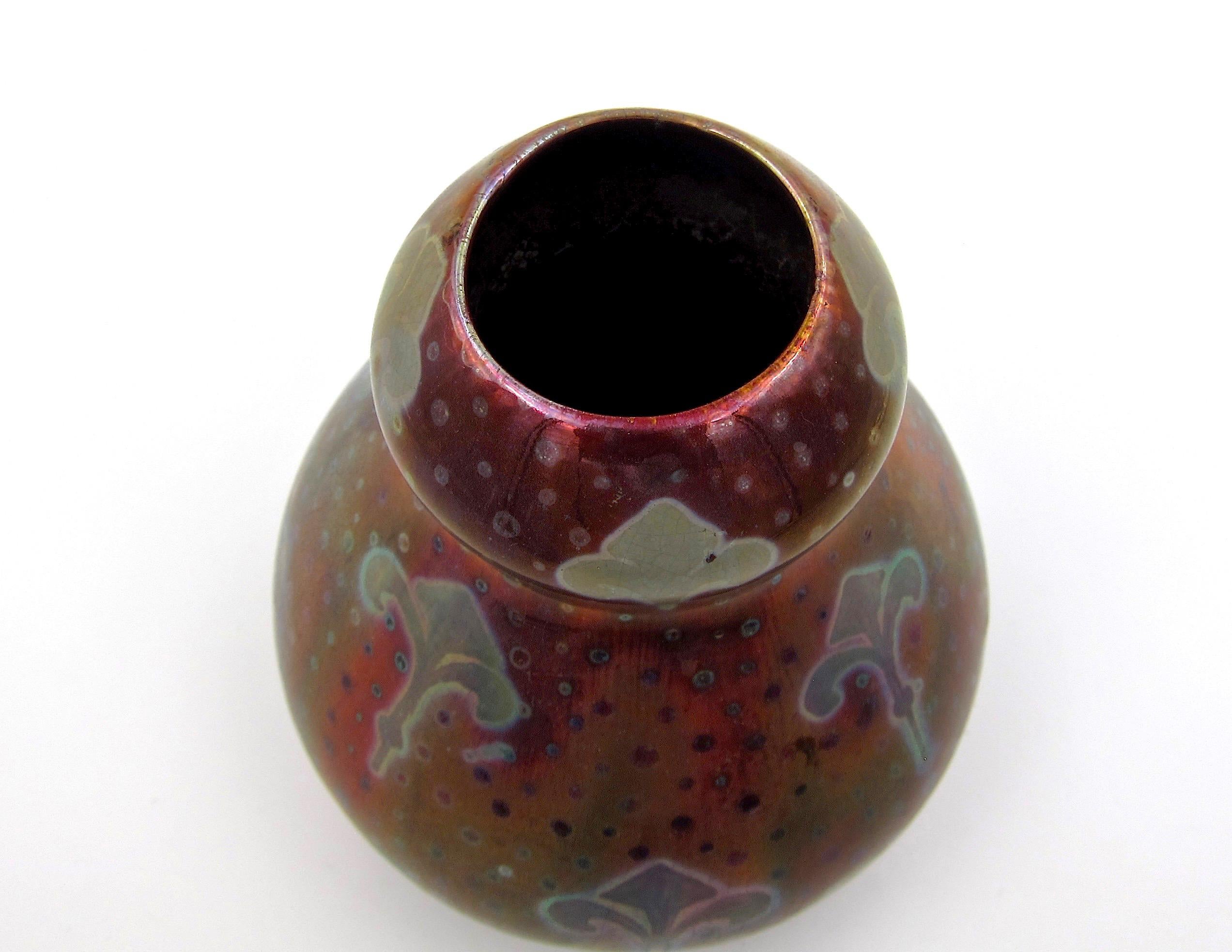 Signed Weller Sicard American Art Pottery Vase with Metallic Luster Glaze In Good Condition In Los Angeles, CA