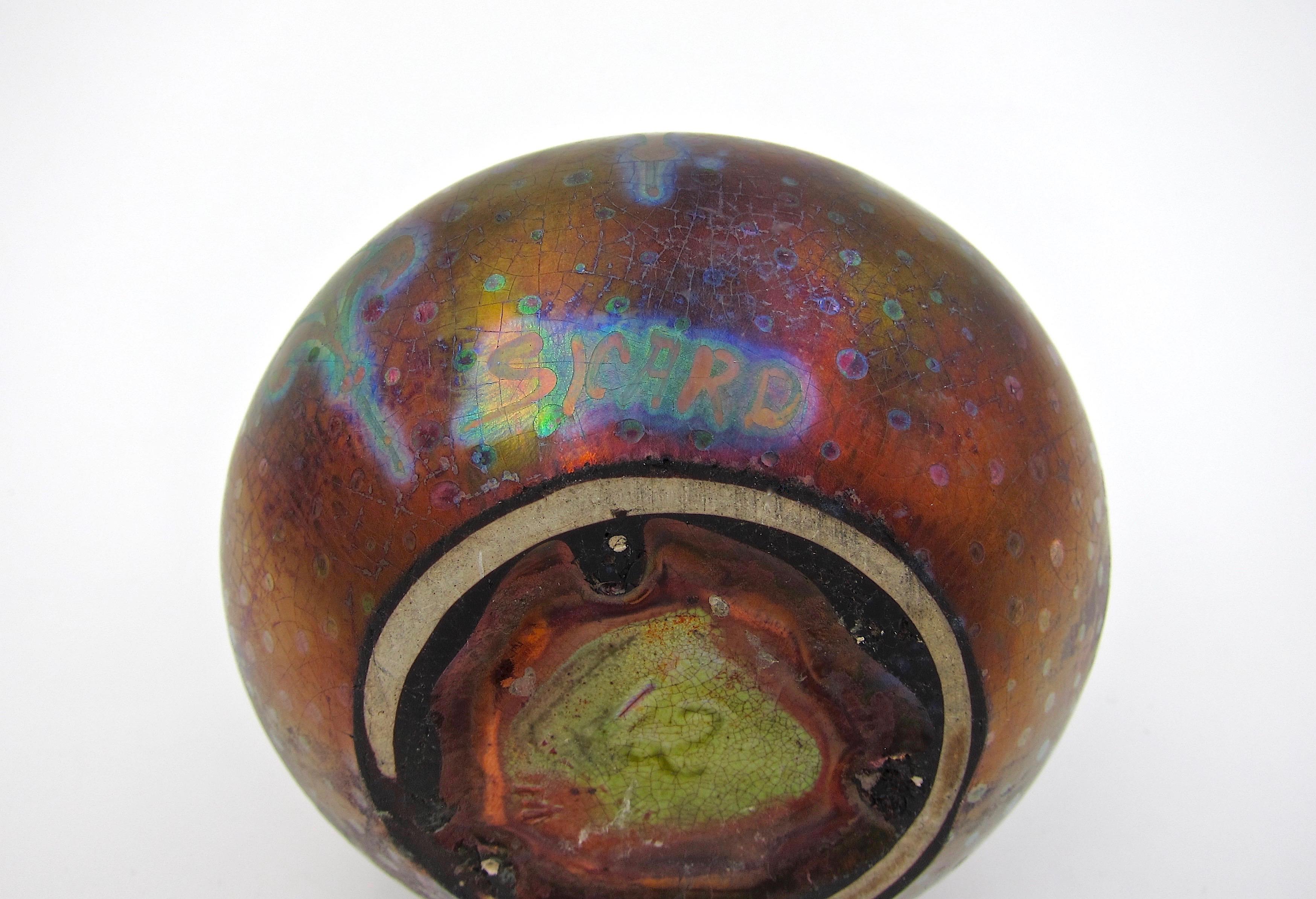 Earthenware Signed Weller Sicard American Art Pottery Vase with Metallic Luster Glaze