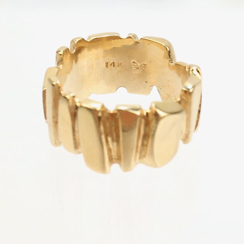 Women's or Men's Signed Wesley Emmons Asymmetric Modernist 14 Karat Gold Band Ring