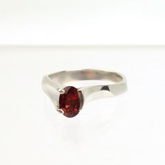 Signed Wesley Emmons Asymmetric Modernist Sterling Silver & Garnet Cocktail Ring