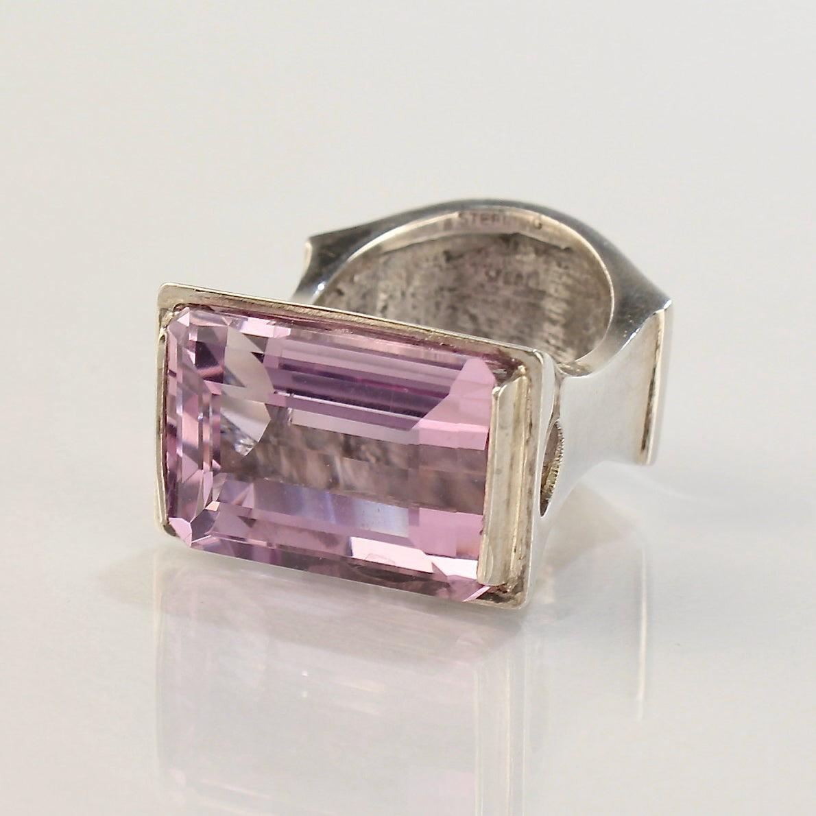 Signed Wesley Emmons Mid-Century Modern Sterling Silver and Amethyst Ring, 1970s For Sale 3