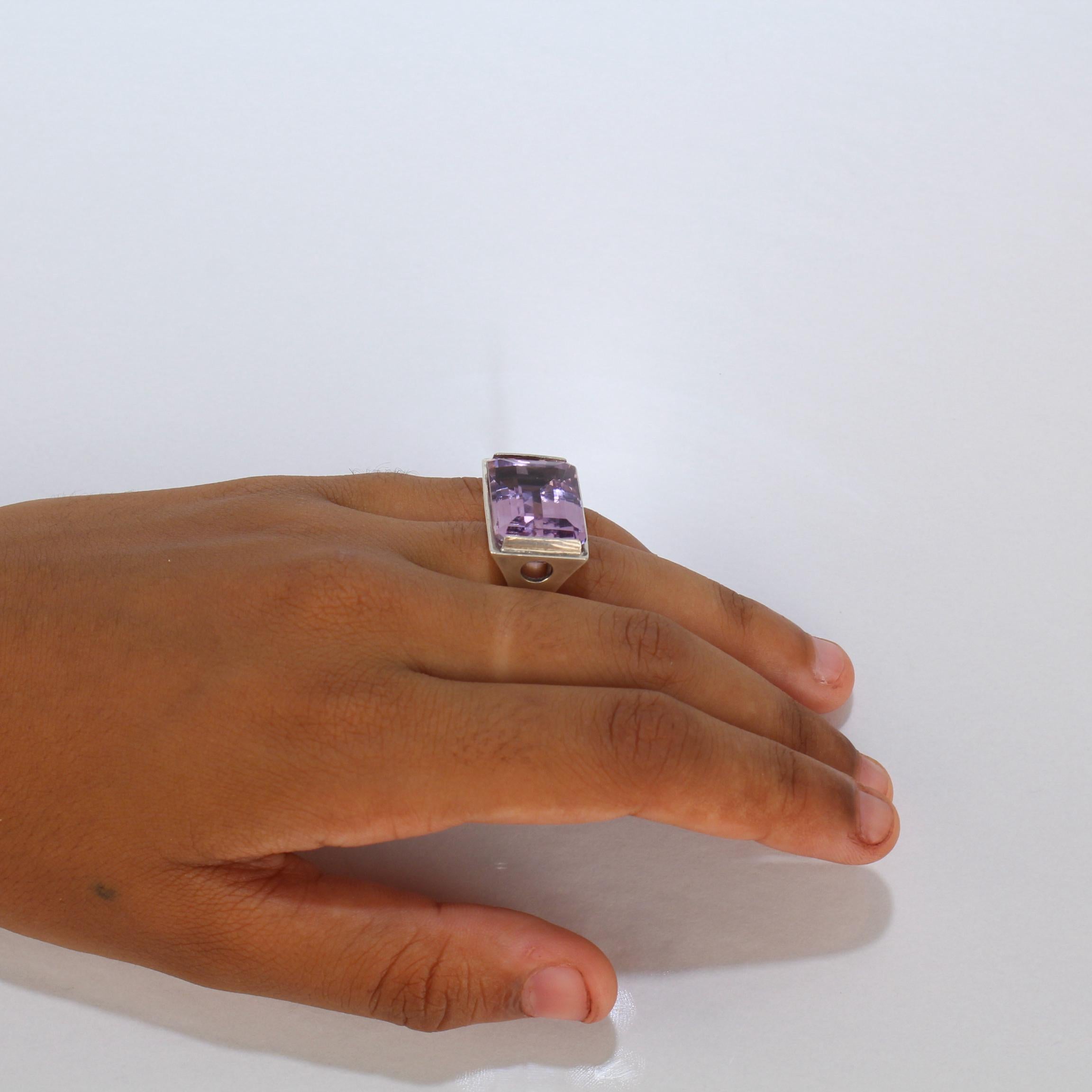 Signed Wesley Emmons Mid-Century Modern Sterling Silver and Amethyst Ring, 1970s For Sale 1