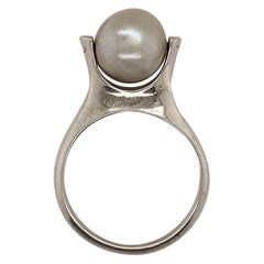 Vintage Signed Wesley Emmons Modernist Kinetic Sterling Silver and Baroque Pearl Ring