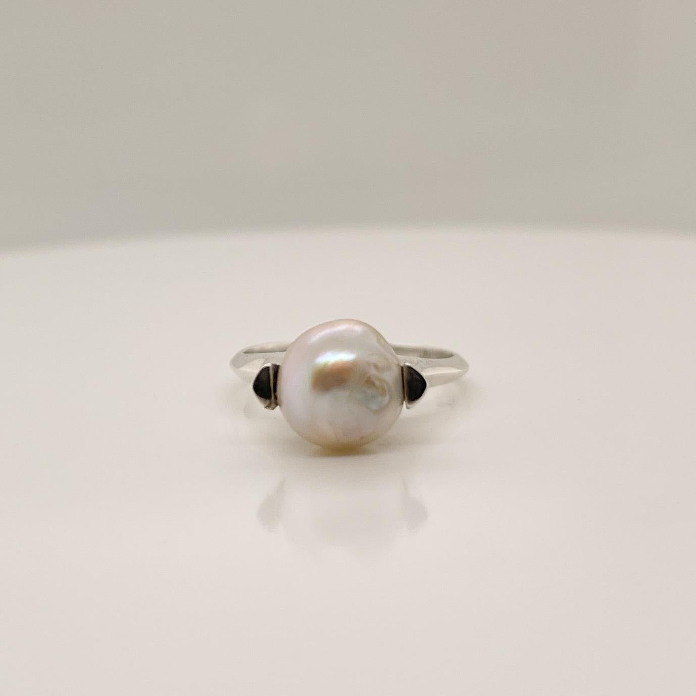 antique silver pearl ring