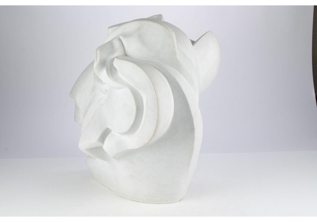 Late 20th Century Signed White Stone Carved Head in the Manner of Umberto Boccioni For Sale