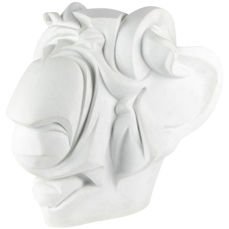 Signed White Stone Carved Head in the Manner of Umberto Boccioni For Sale