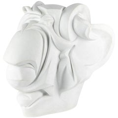 Signed White Stone Carved Head in the Manner of Umberto Boccioni