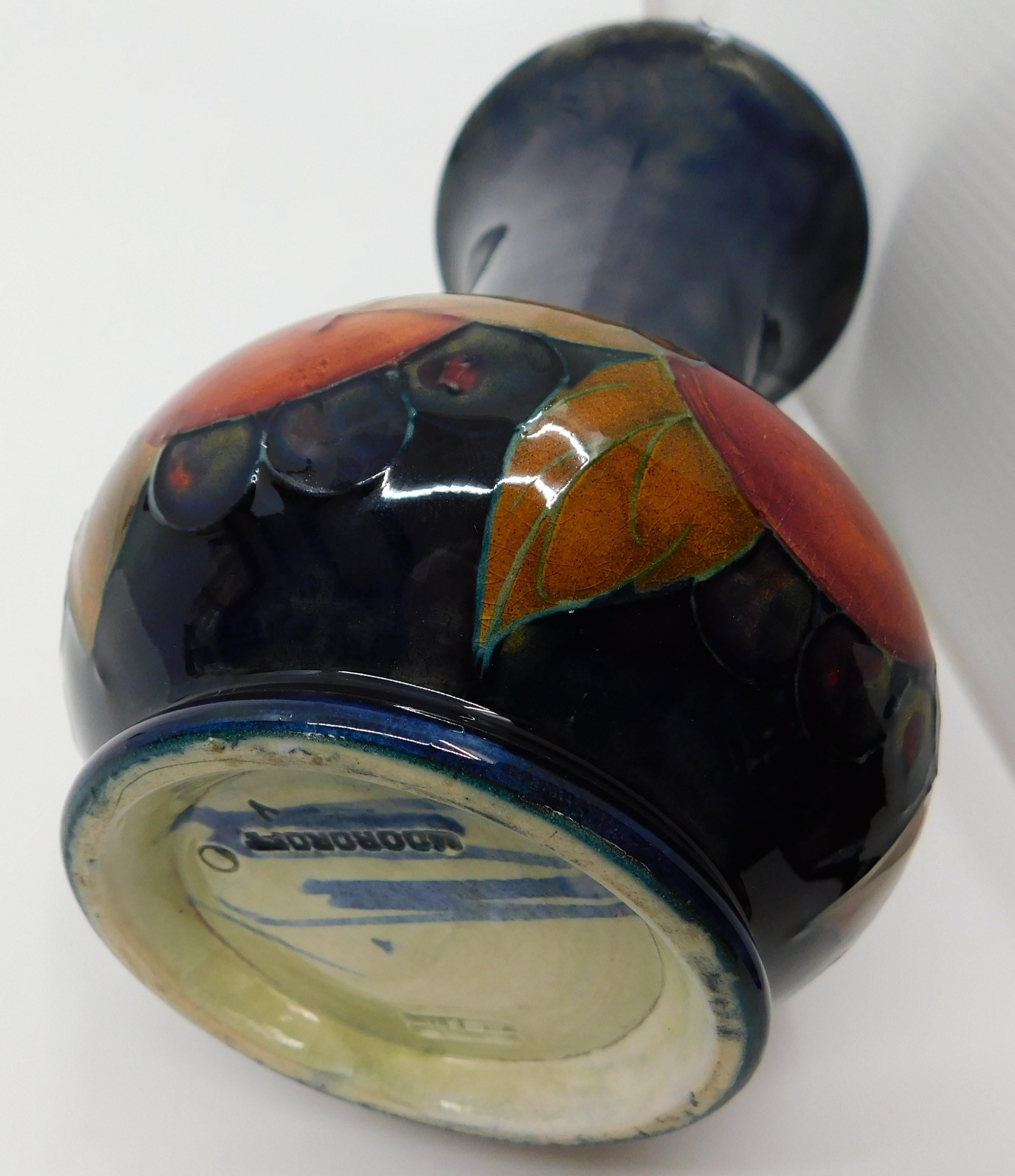 Signed William Moorcroft Pomegranate Cobalt Wisteria Art Pottery Vase Circa 1950 For Sale 3