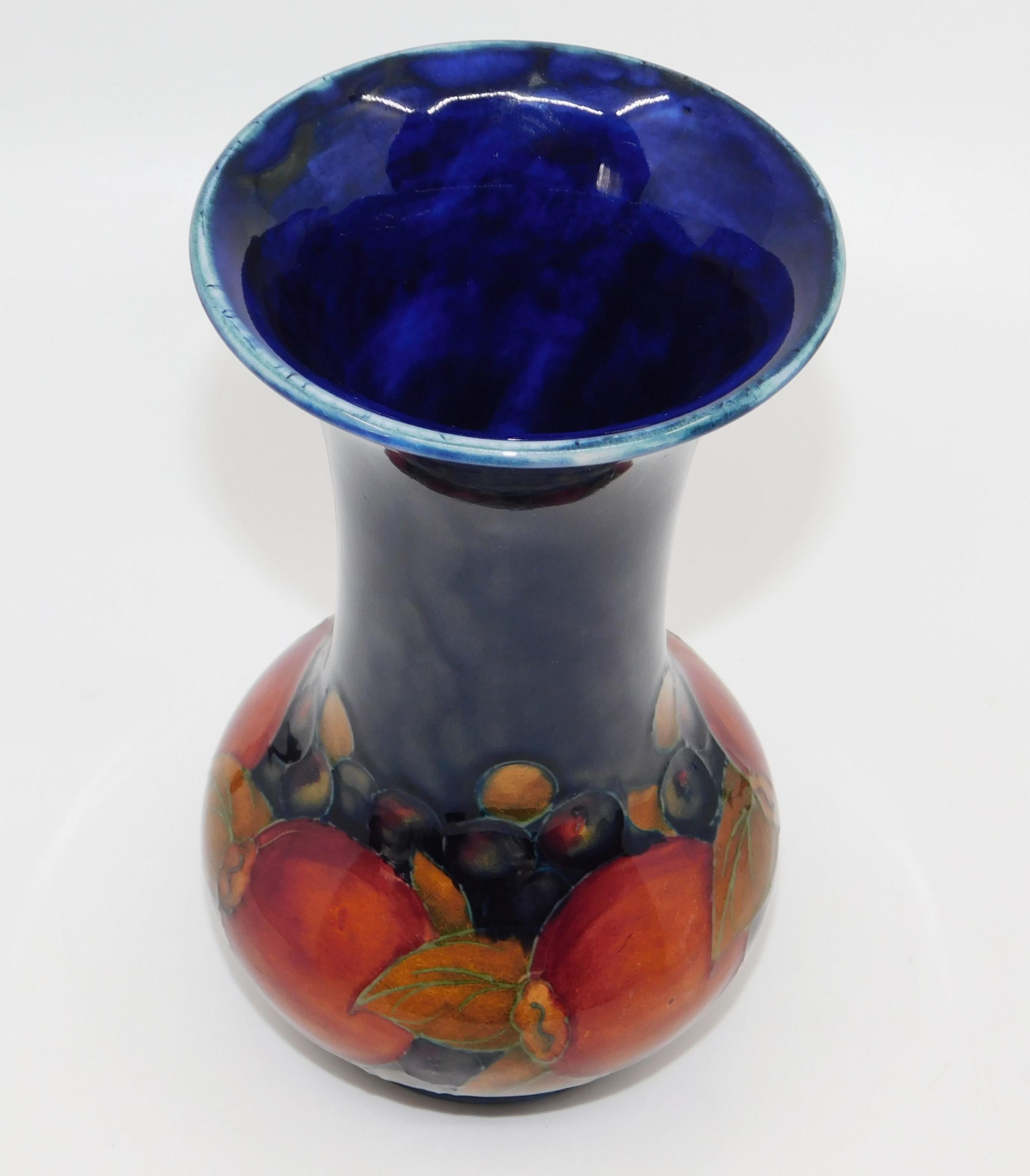 English Signed William Moorcroft Pomegranate Cobalt Wisteria Art Pottery Vase Circa 1950 For Sale