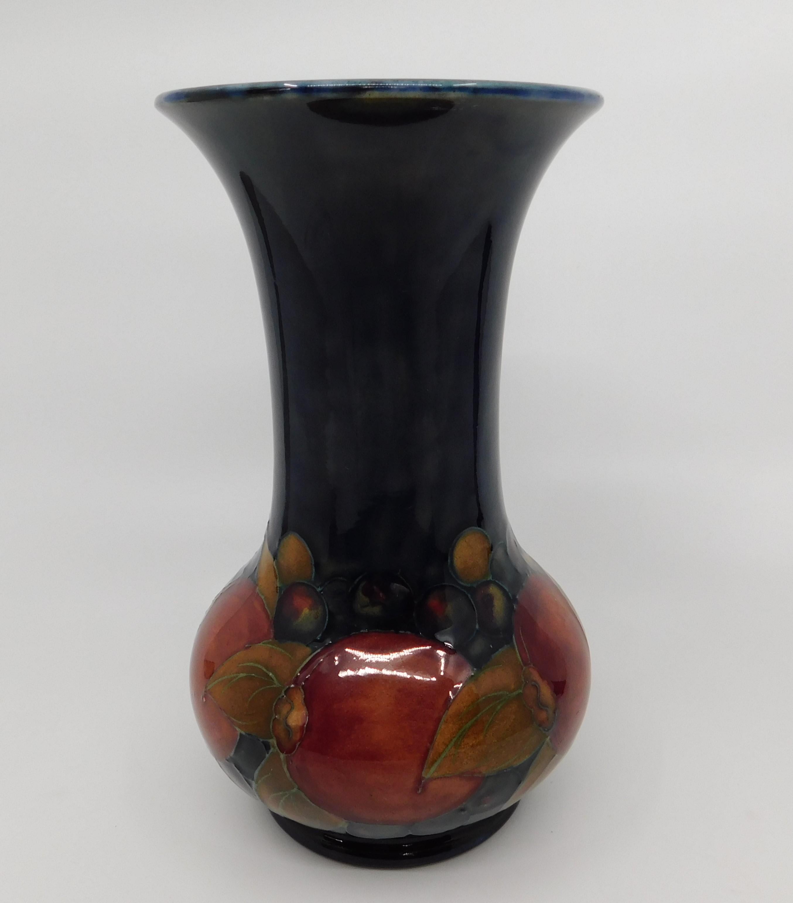 English Signed William Moorcroft Pomegranate Cobalt Wisteria Art Pottery Vase Circa 1950 For Sale