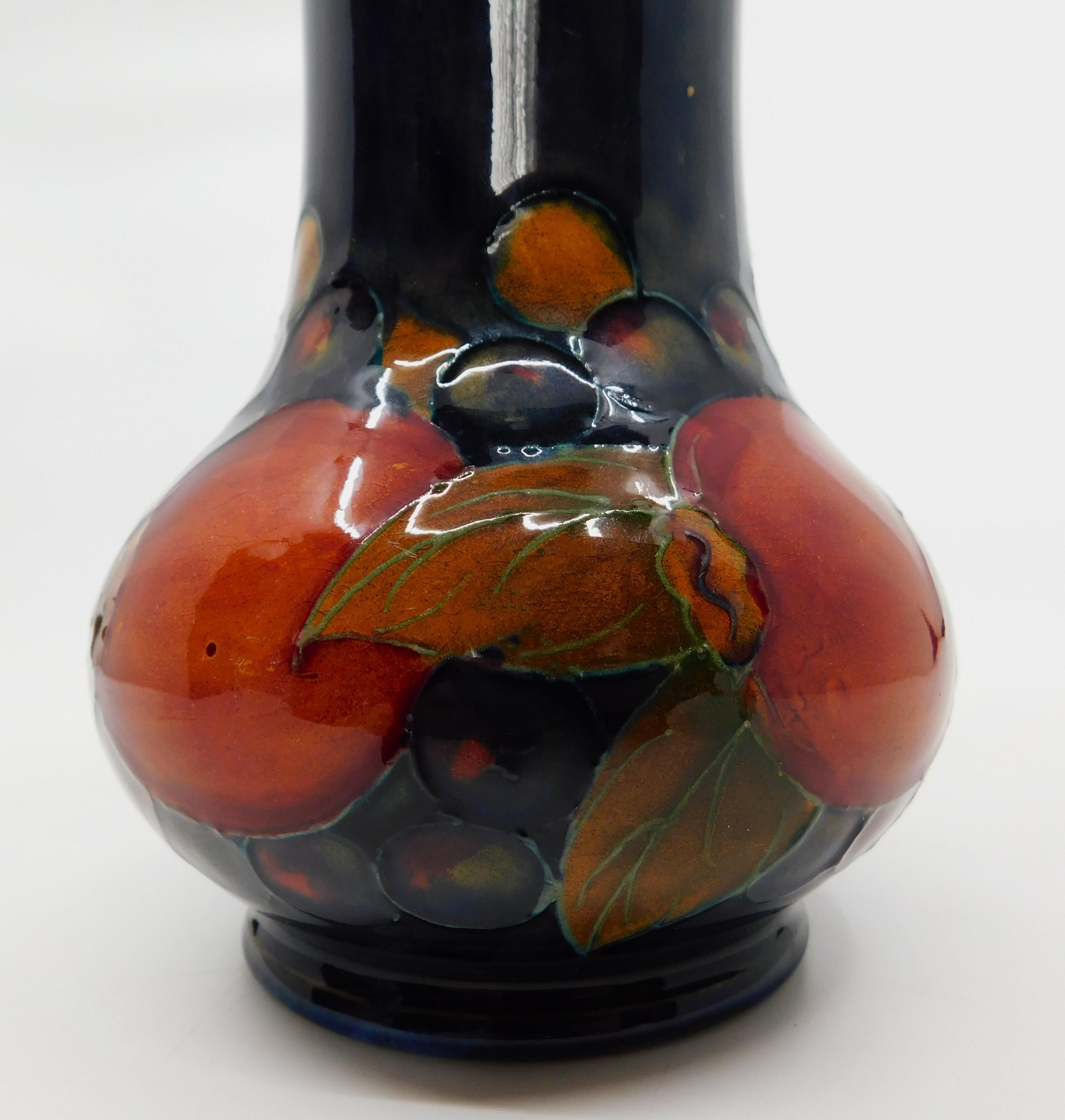 English Signed William Moorcroft Pomegranate Cobalt Wisteria Art Pottery Vase Circa 1950