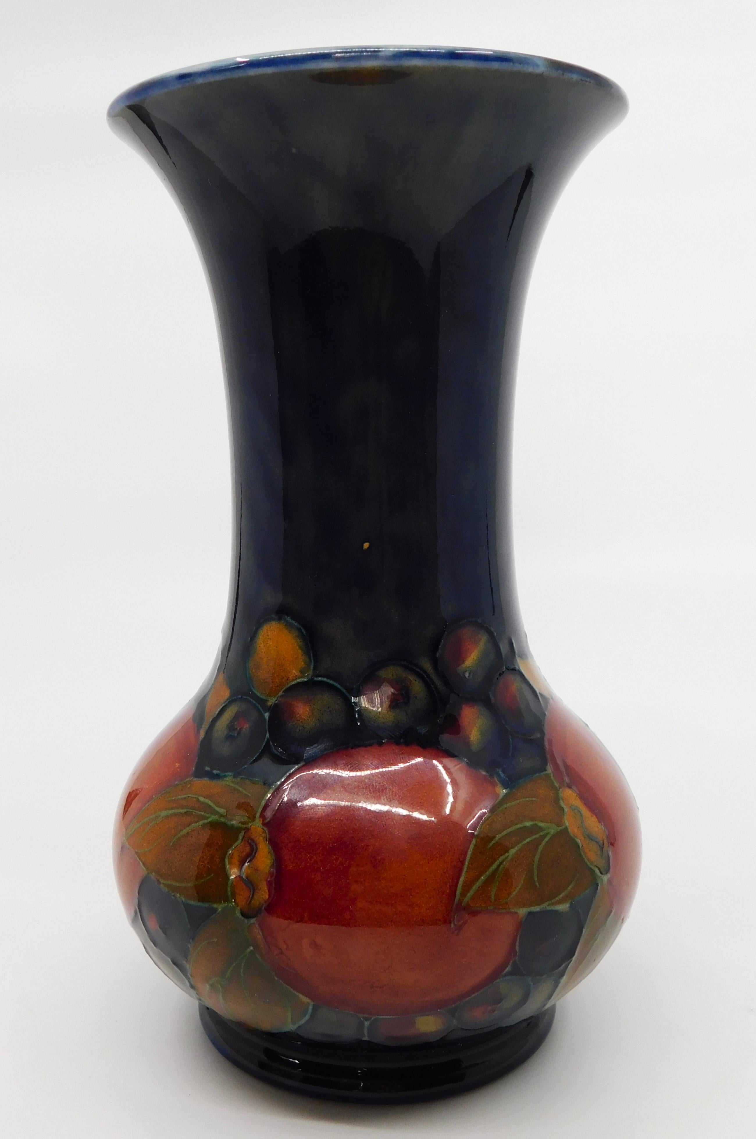 Signed William Moorcroft Pomegranate Cobalt Wisteria Art Pottery Vase Circa 1950 In Good Condition In Hamilton, Ontario