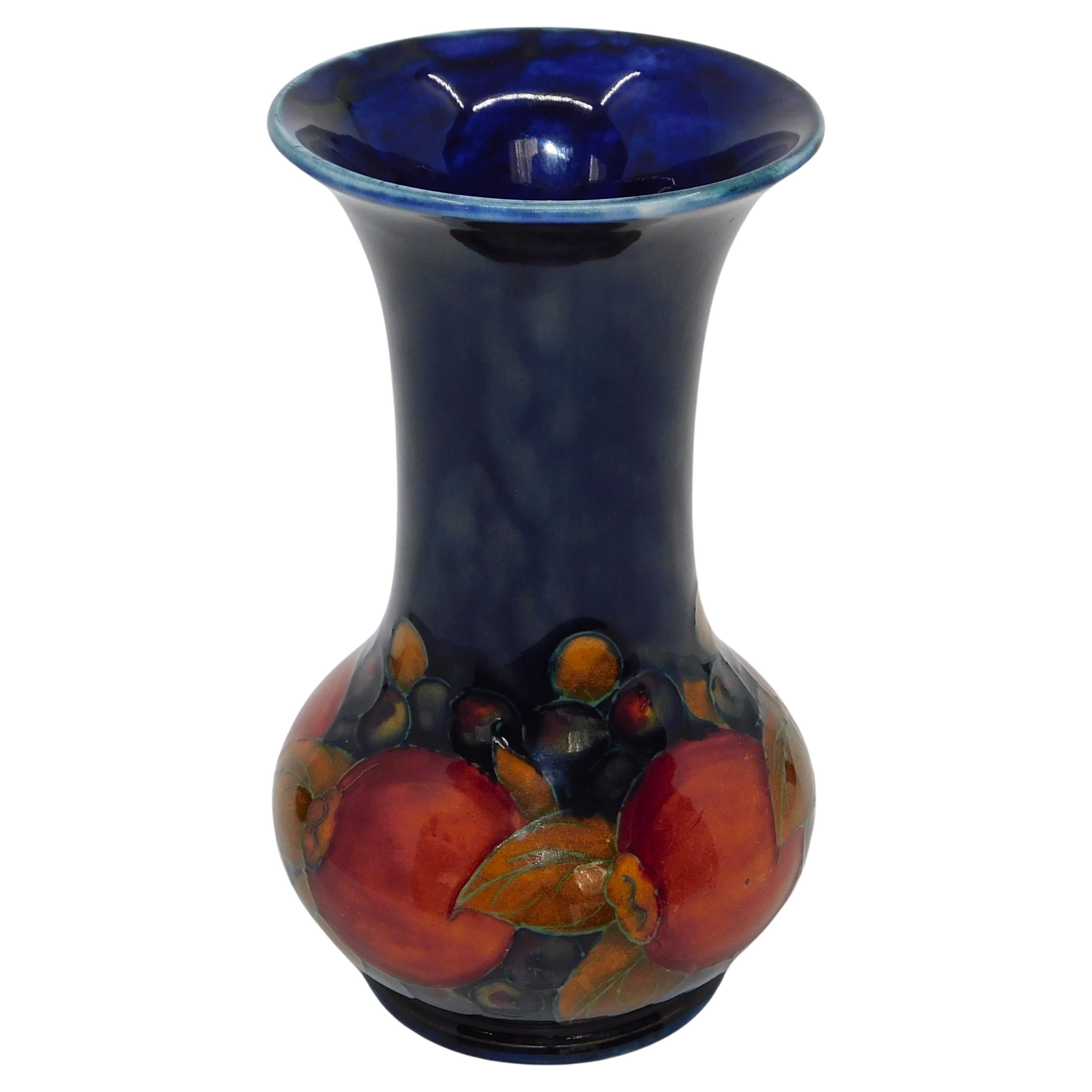 Signed William Moorcroft Pomegranate Cobalt Wisteria Art Pottery Vase Circa 1950 For Sale