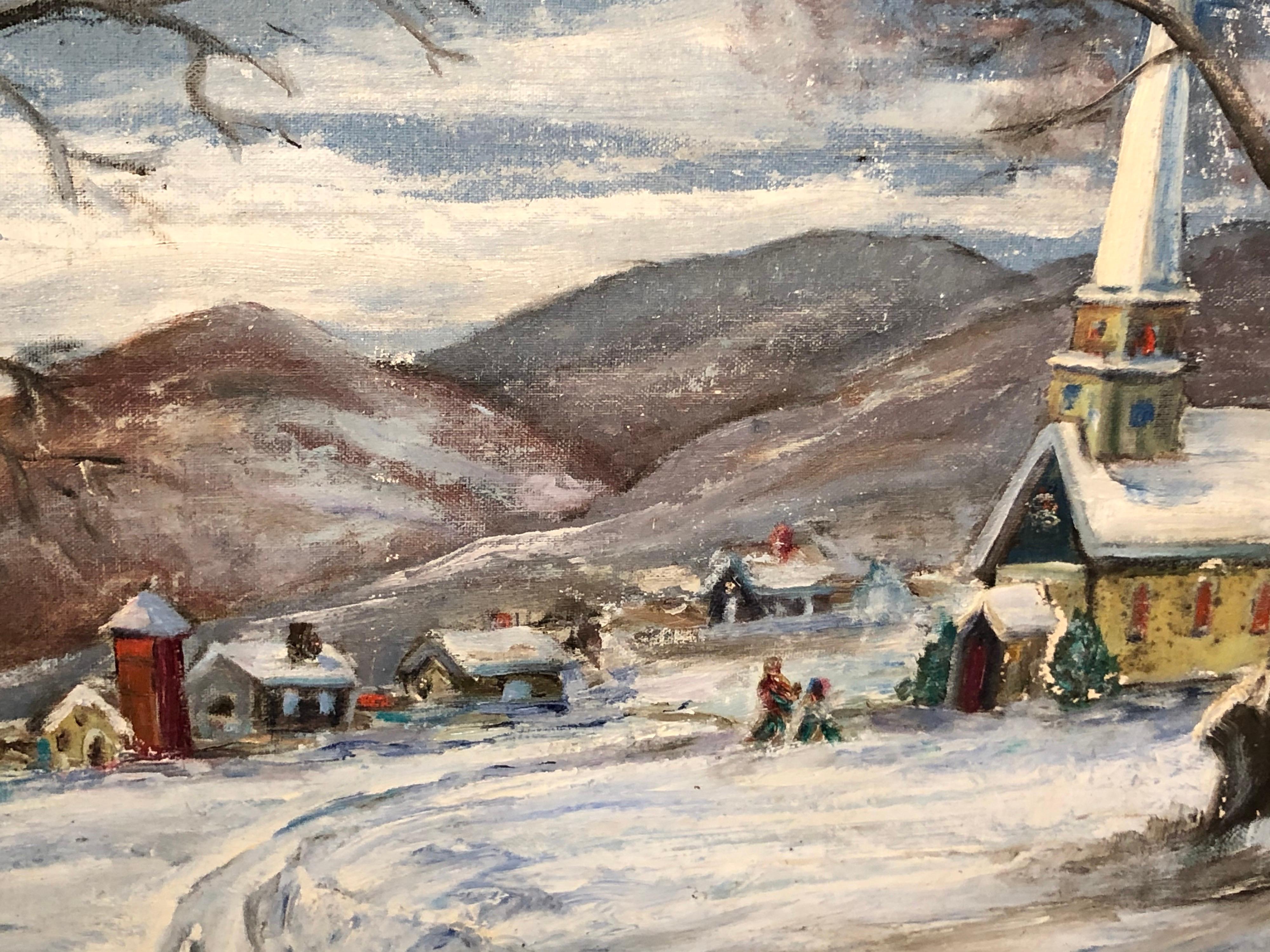 Signed Winter Church Scene by F. Michaels For Sale 5