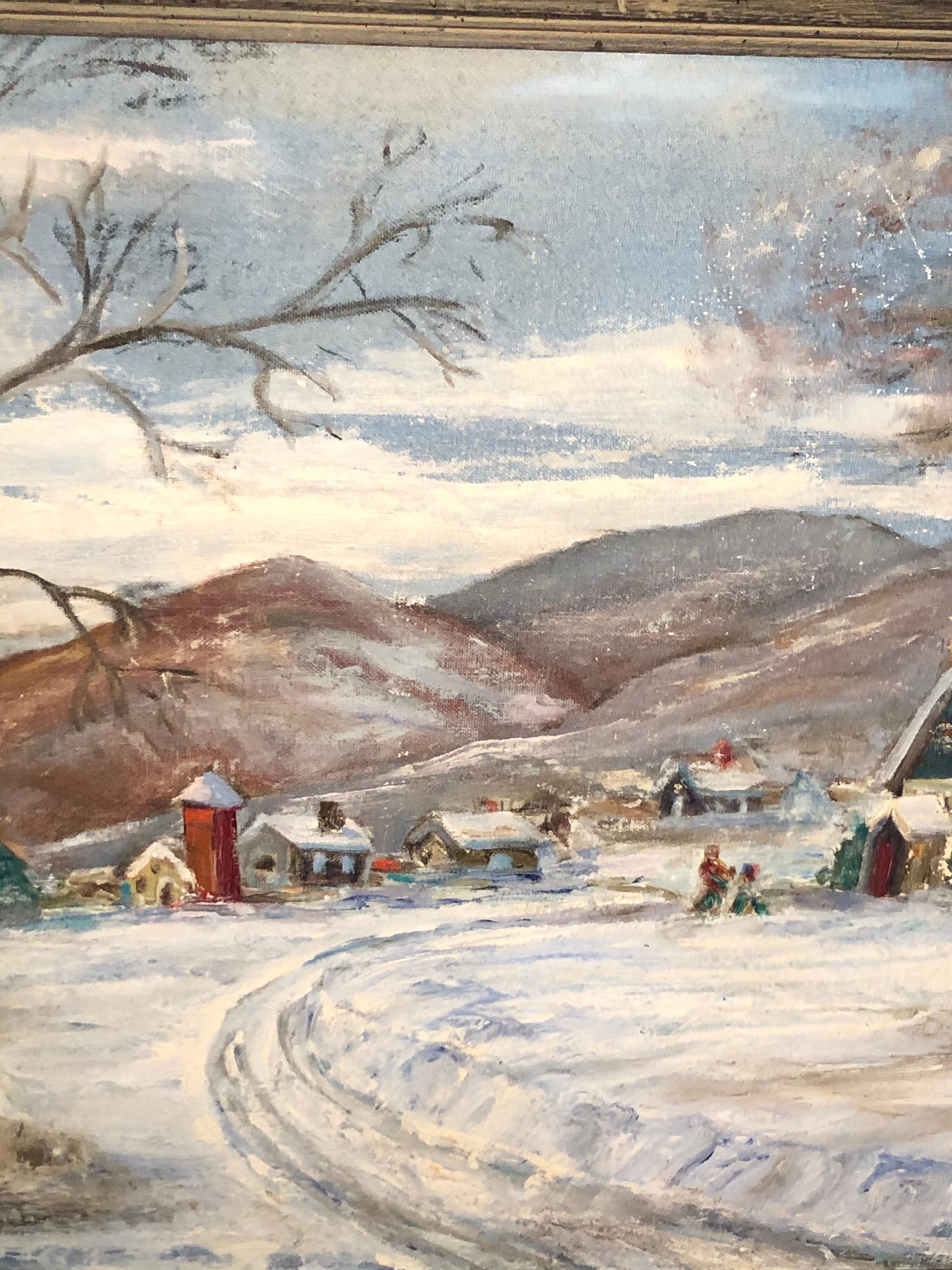 Signed Winter Church Scene by F. Michaels For Sale 7