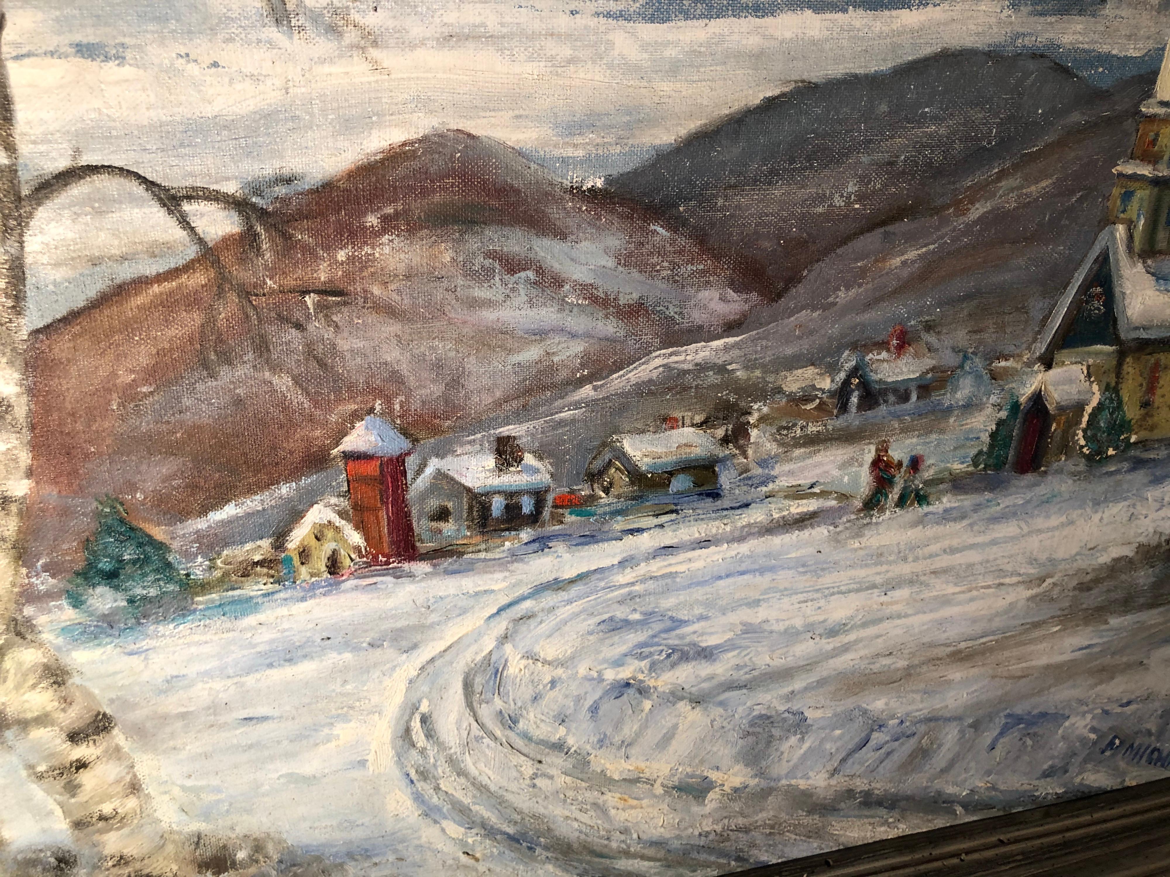 Signed Winter Church Scene by F. Michaels For Sale 10