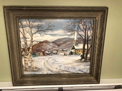 Signed Winter Church Scene by F. Michaels