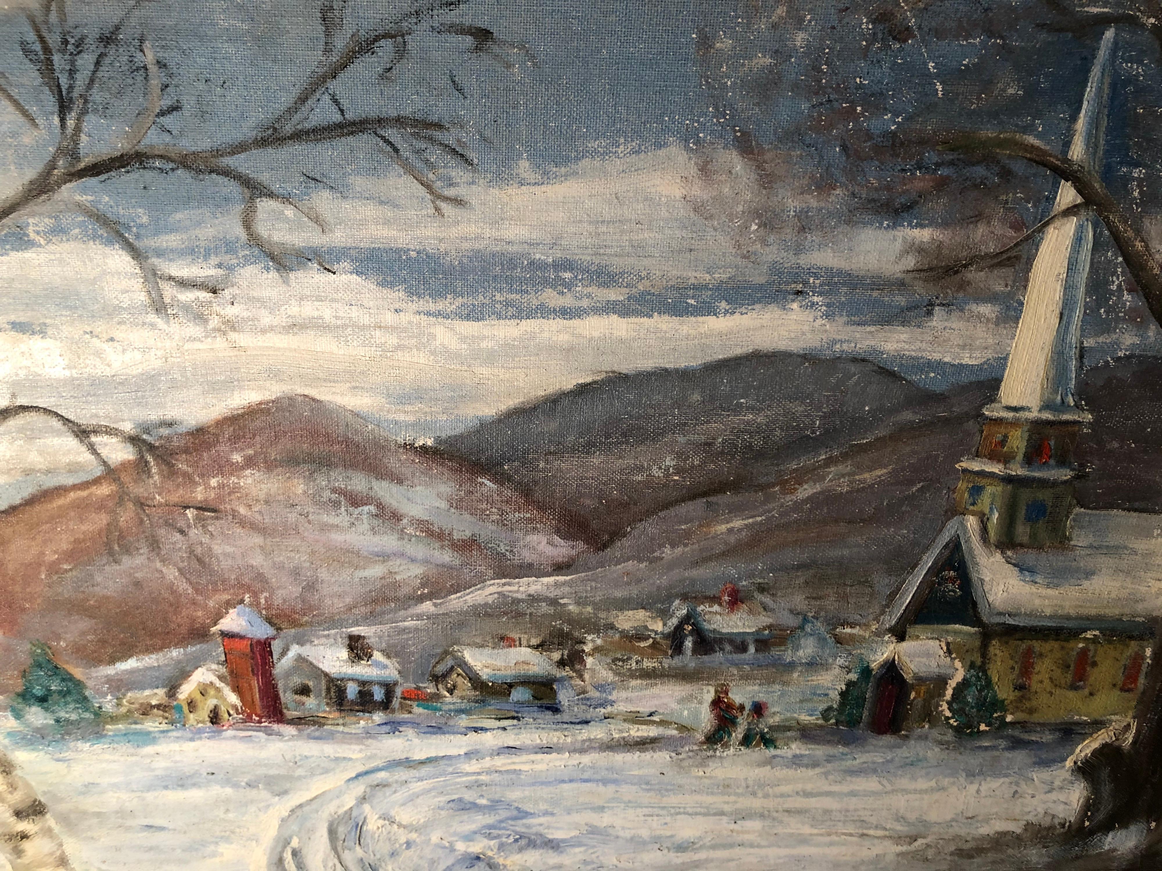 Signed Winter Church Scene by F. Michaels For Sale 14