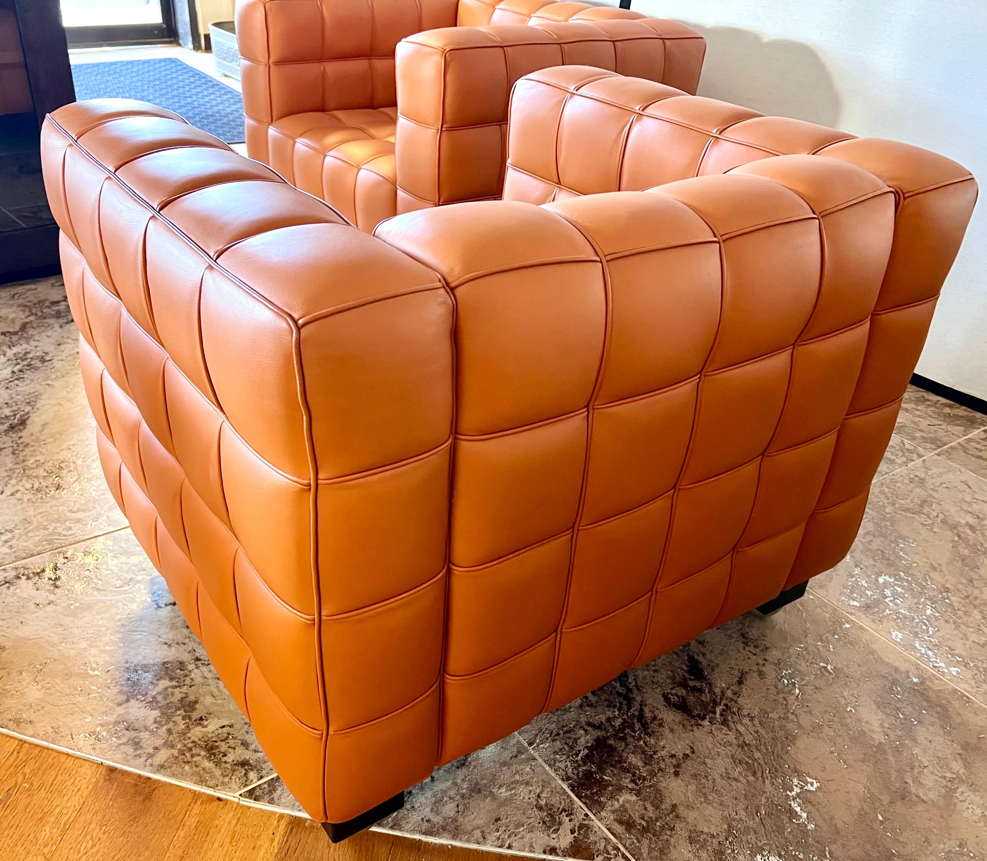 Signed Wittmann Leather Kubus Arm Chair Armchair Designed by Josef Hoffmann In Good Condition In West Hartford, CT
